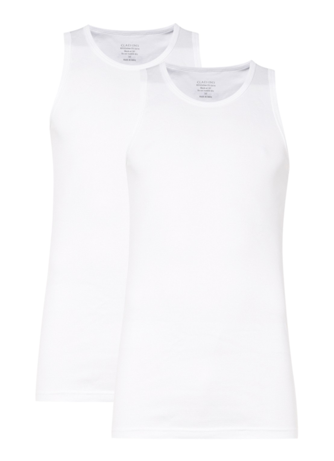 Claesen's Singlet met ribstructuur in 2-pack - voorkant wit