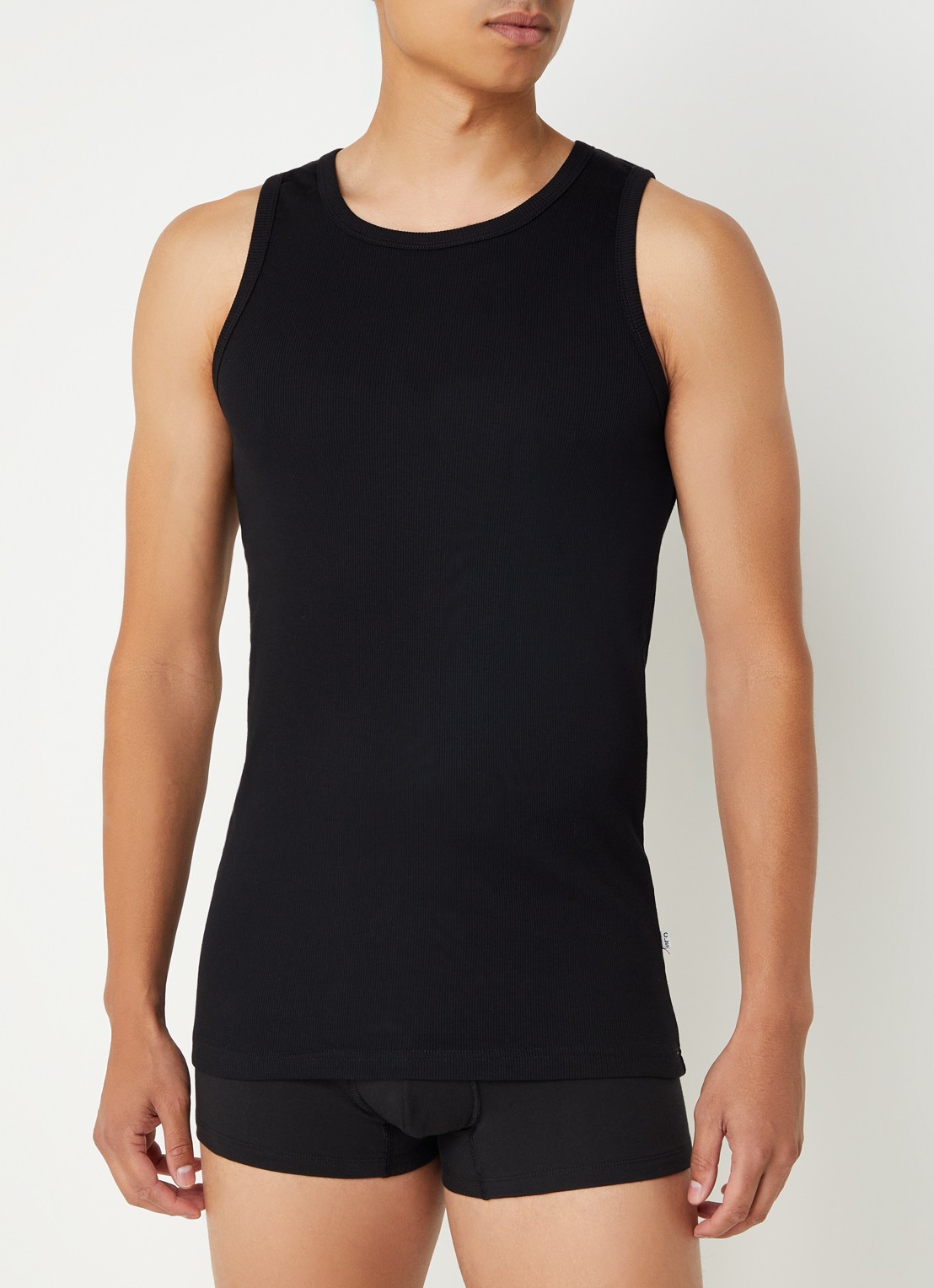 Claesen's Singlet met ribstructuur in 2-pack - detail zwart