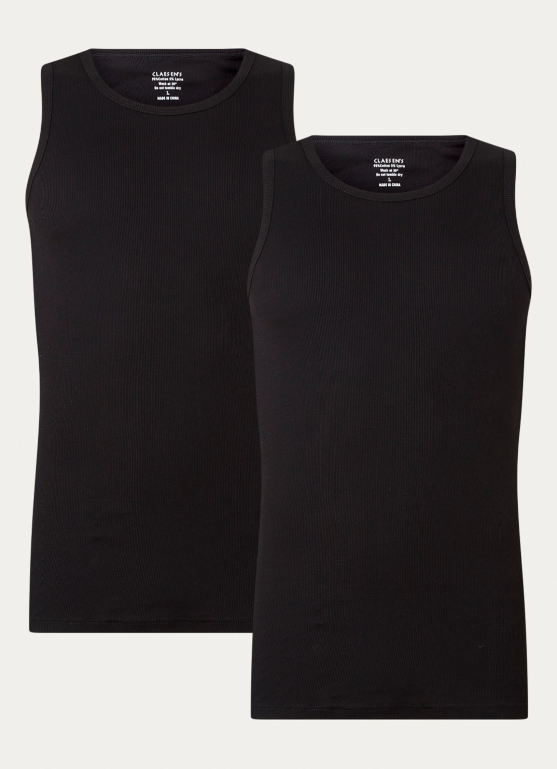 Claesen's Singlet met ribstructuur in 2-pack - voorkant 2 zwart