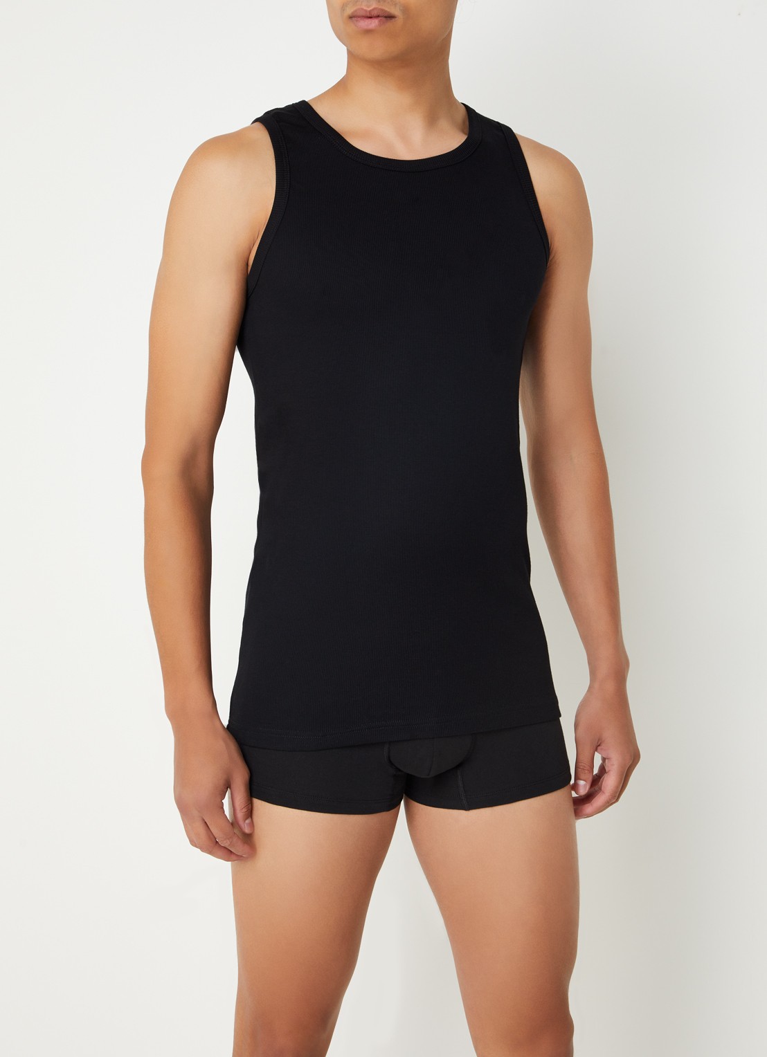 Claesen's Singlet met ribstructuur in 2-pack - voorkant 3 zwart