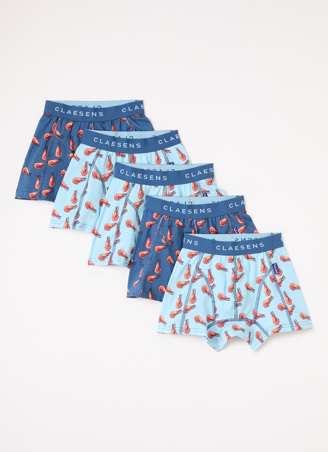 Claesens Boxershorts met logoband in 5-pack - voorkant blauw