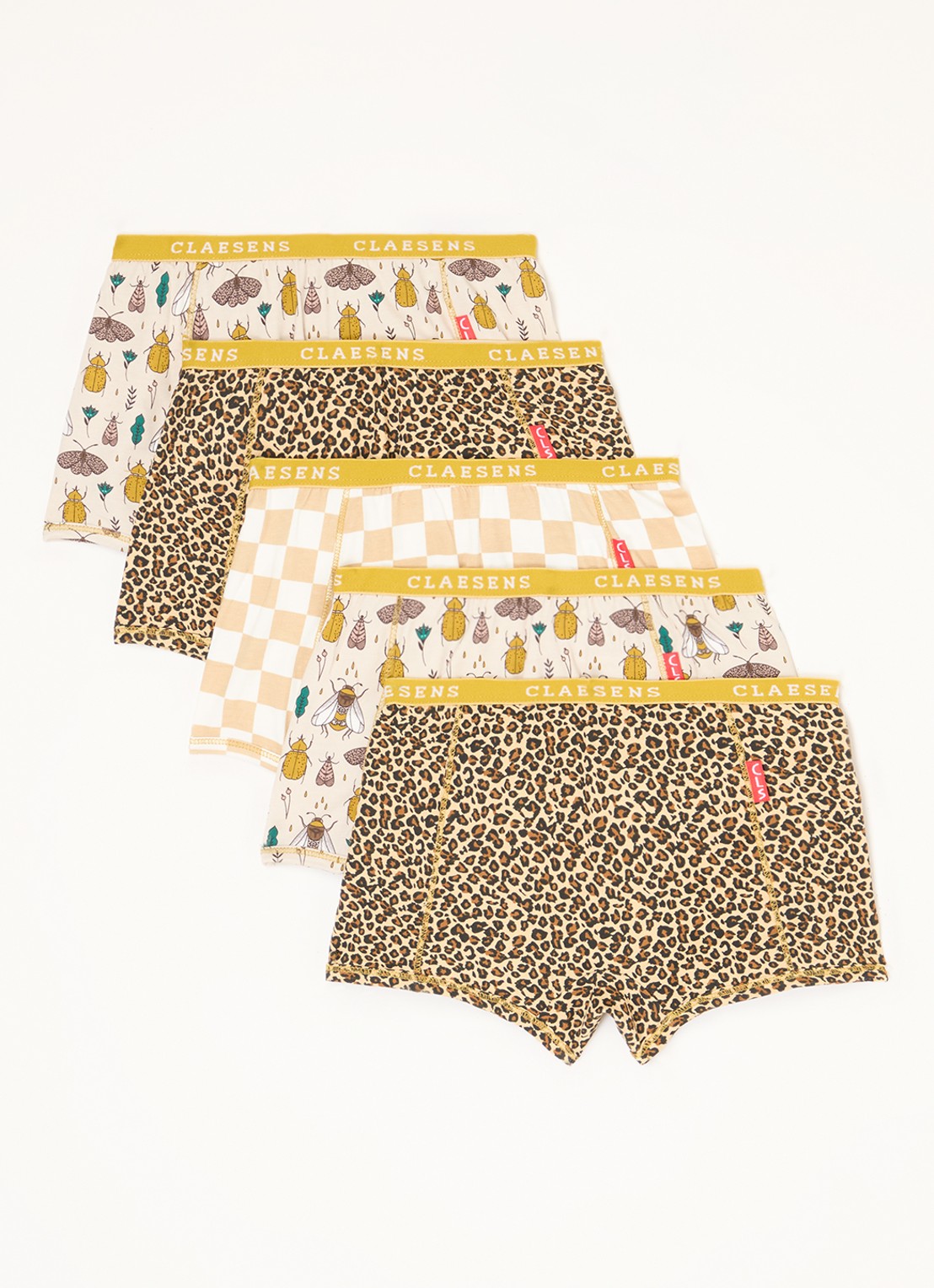 Claesens Boxershorts met print in 5-pack - voorkant camel