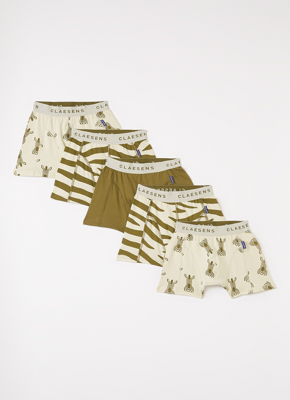 Claesens Boxershorts met print in 5-pack - voorkant mosgroen