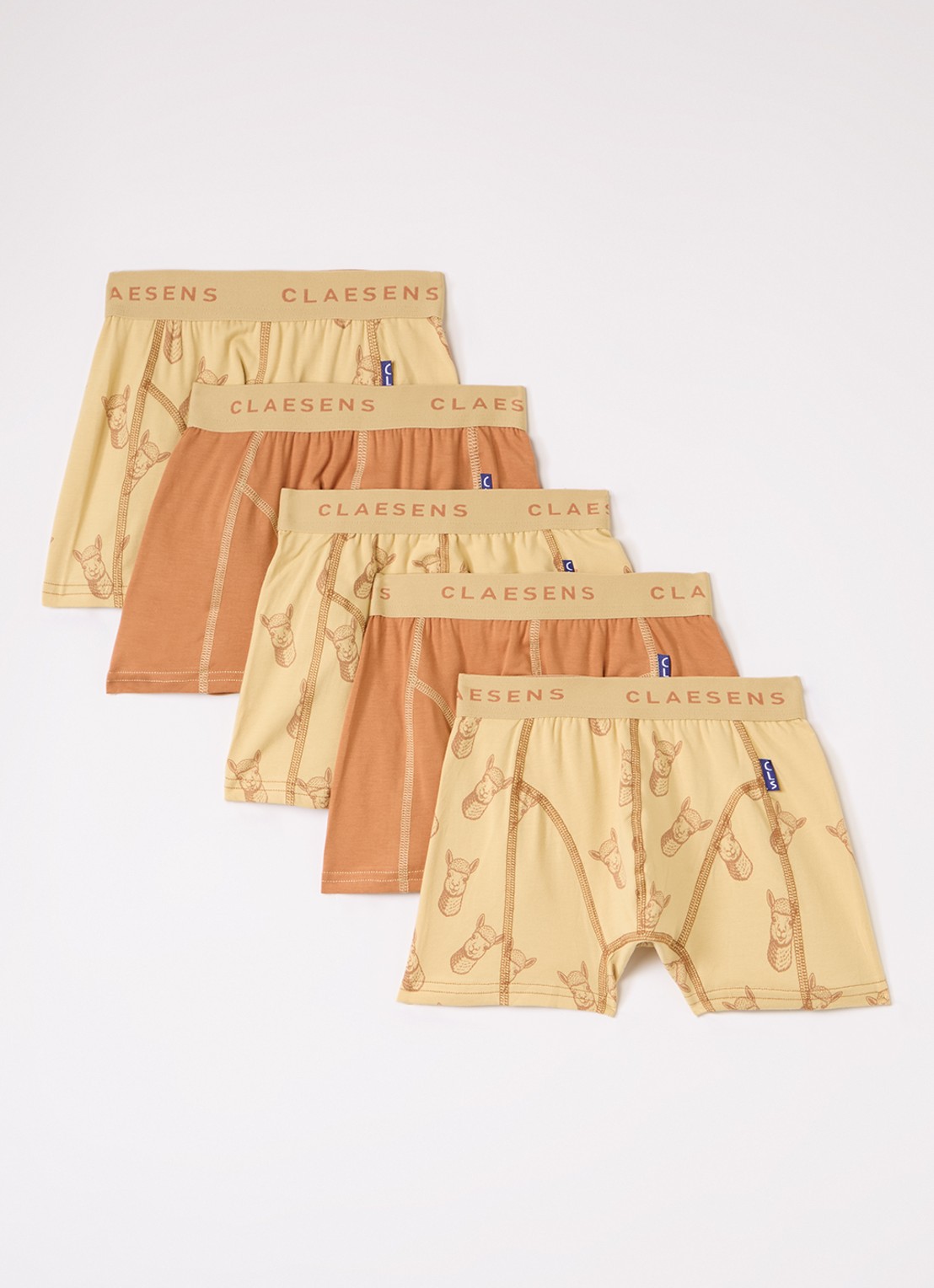 Claesens Boxershorts met print in 5-pack - voorkant beige