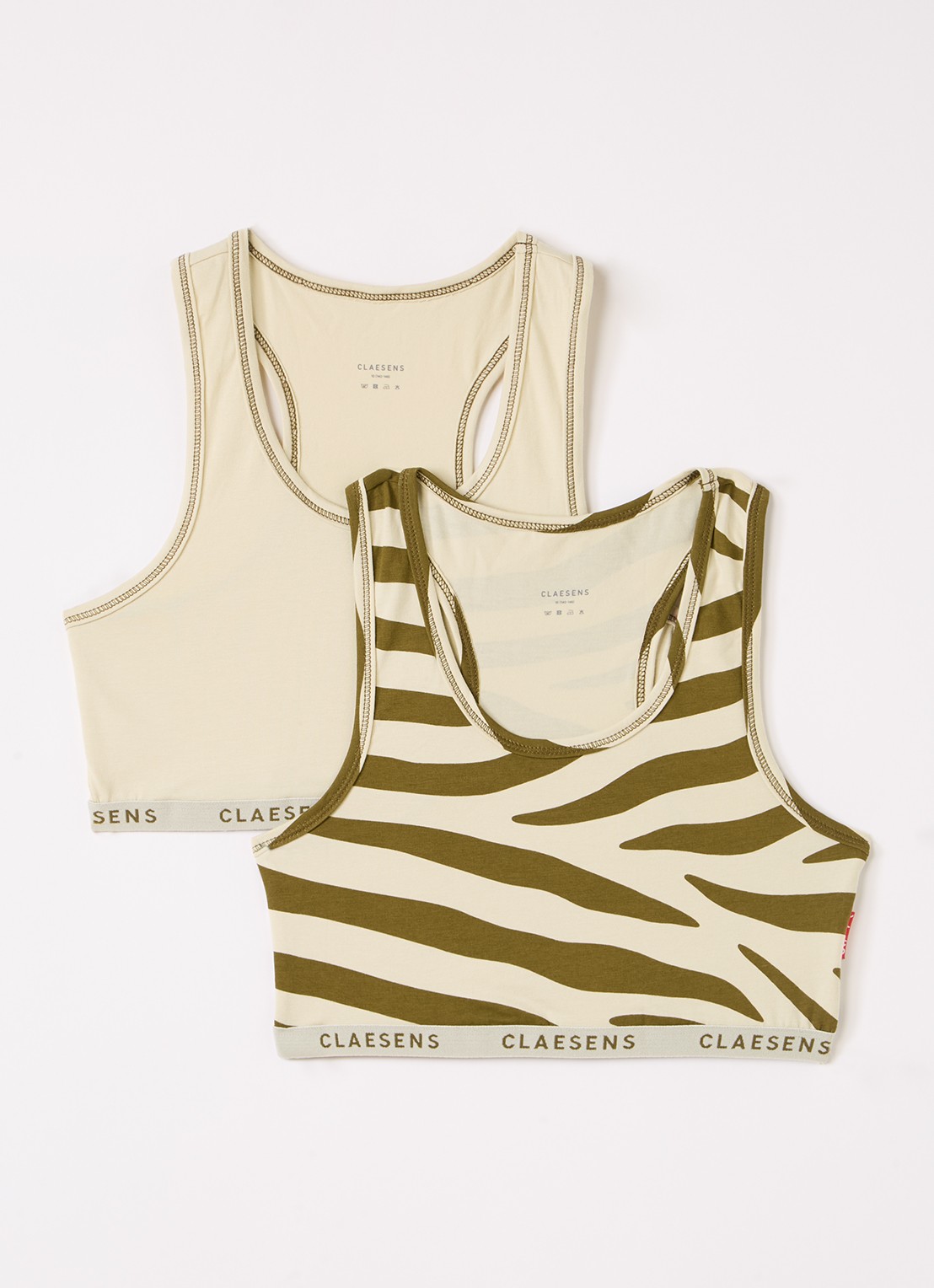 Claesens Crop top met print  in 2-pack - voorkant mosgroen