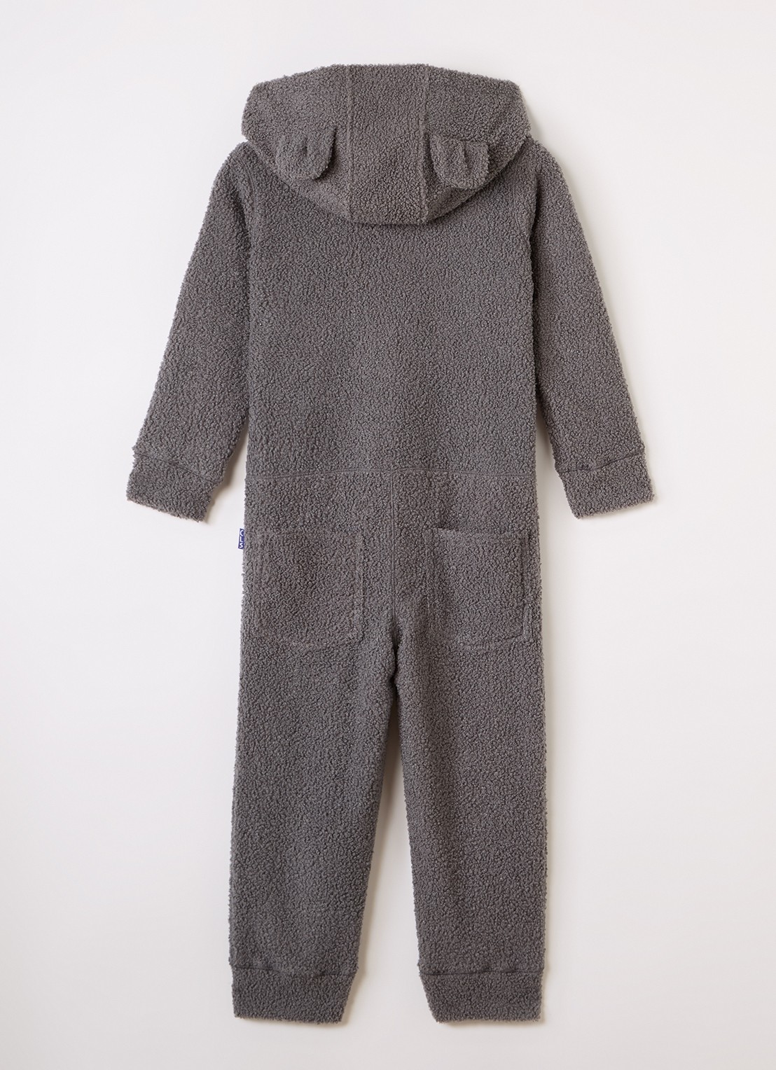 Claesens Junior Onesie van teddy met capuchon - voorkant 2 donkergrijs