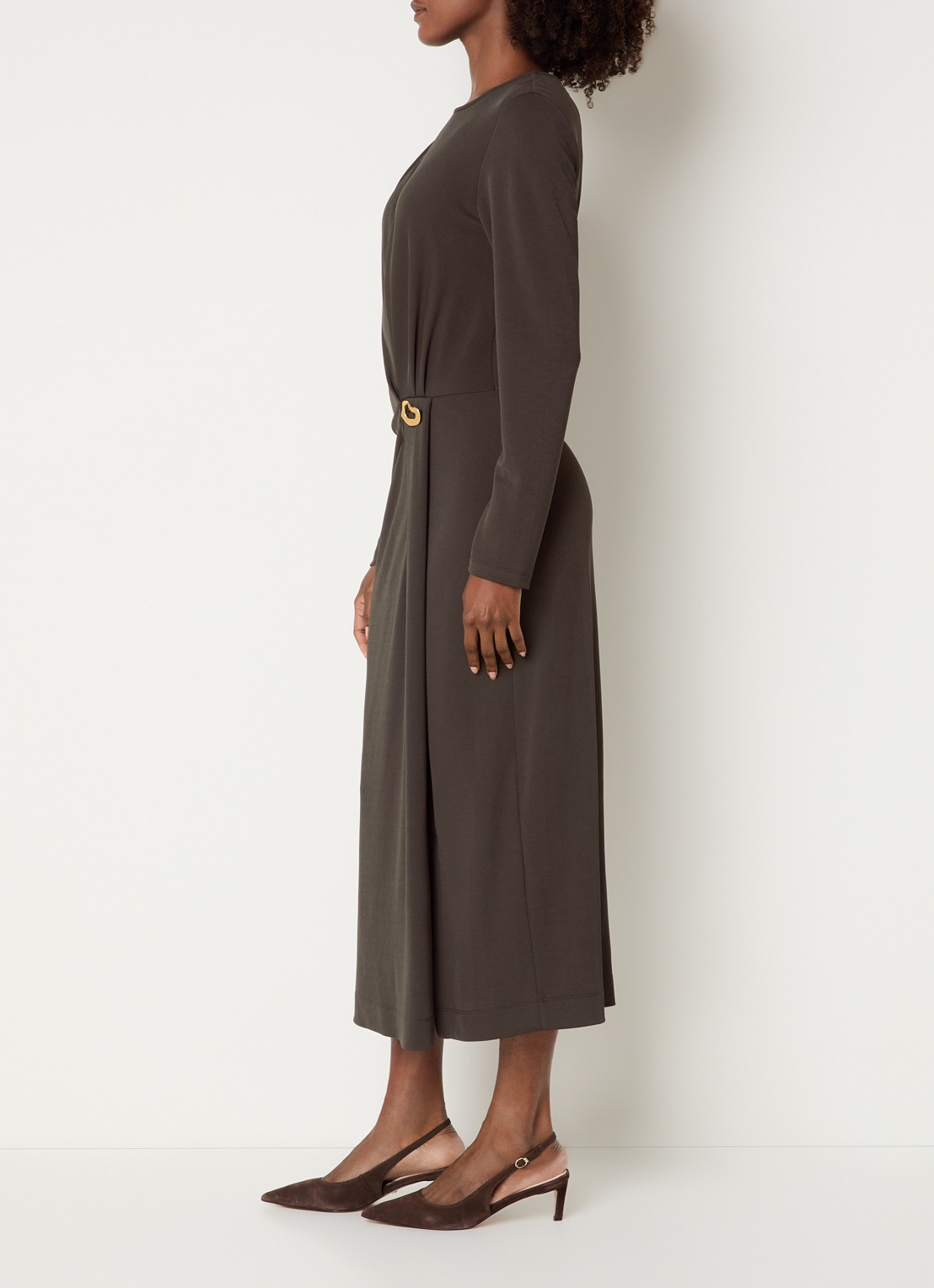 Claudia Sträter Asymmetrische maxi kokerjurk met plooidetail - voorkant 4 hazelnootbruin