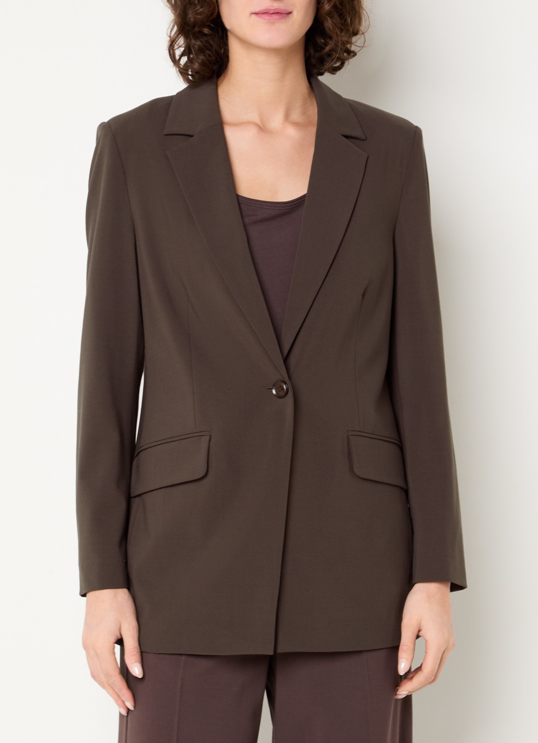 Claudia Sträter Blazer in wolblend met klepzakken - detail 4 donkerbruin