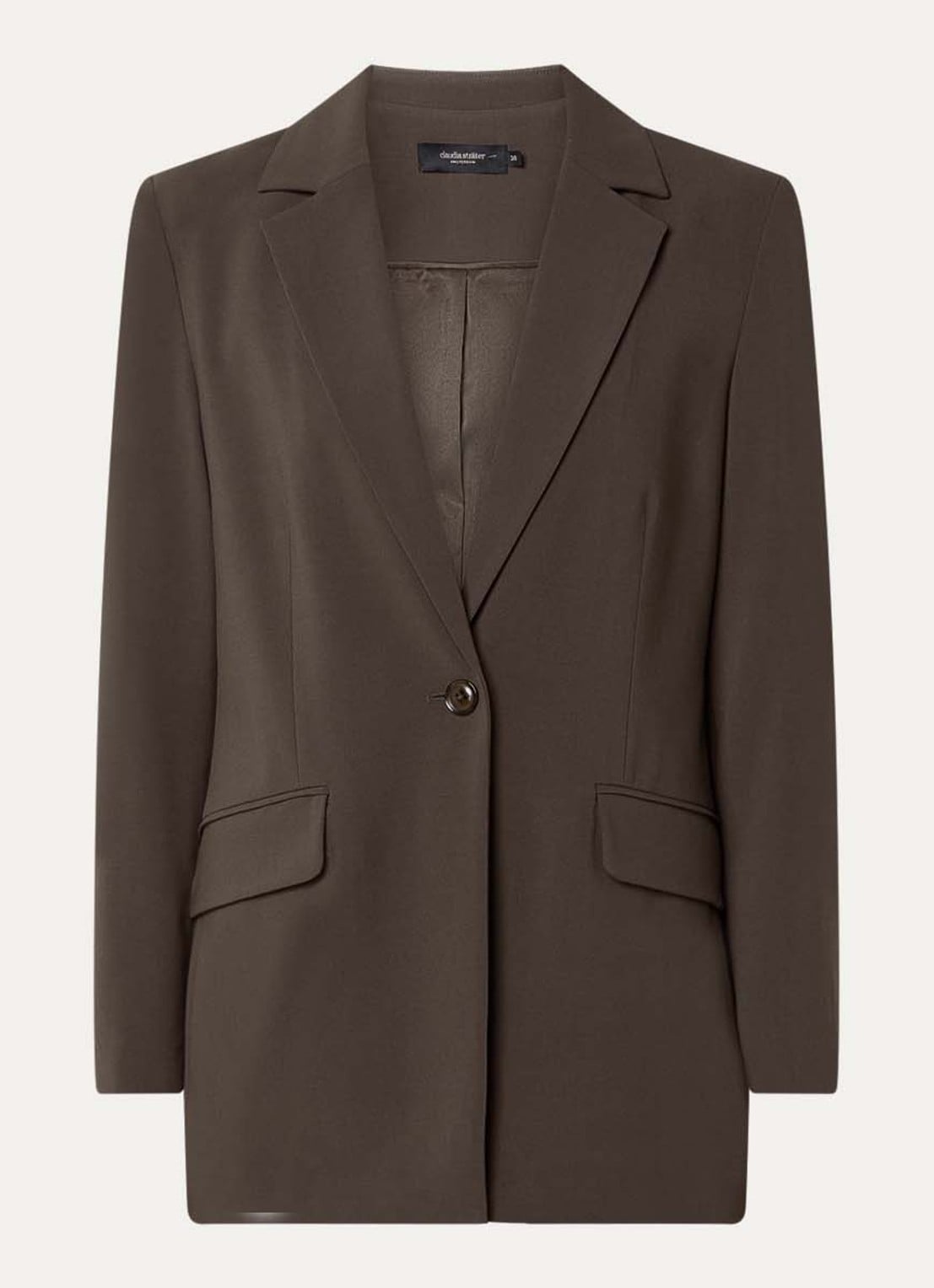 Claudia Sträter Blazer in wolblend met klepzakken - voorkant 2 donkerbruin