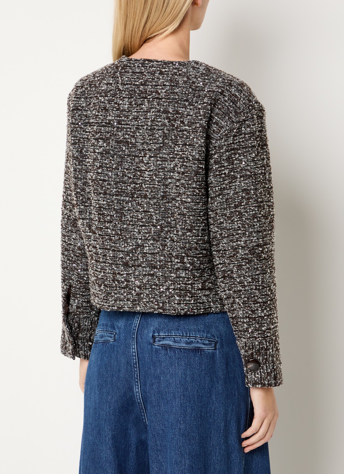 Claudia Sträter Blazer in wolblend met tweed-look en pailletten  - achterkant 4 donkerbruin
