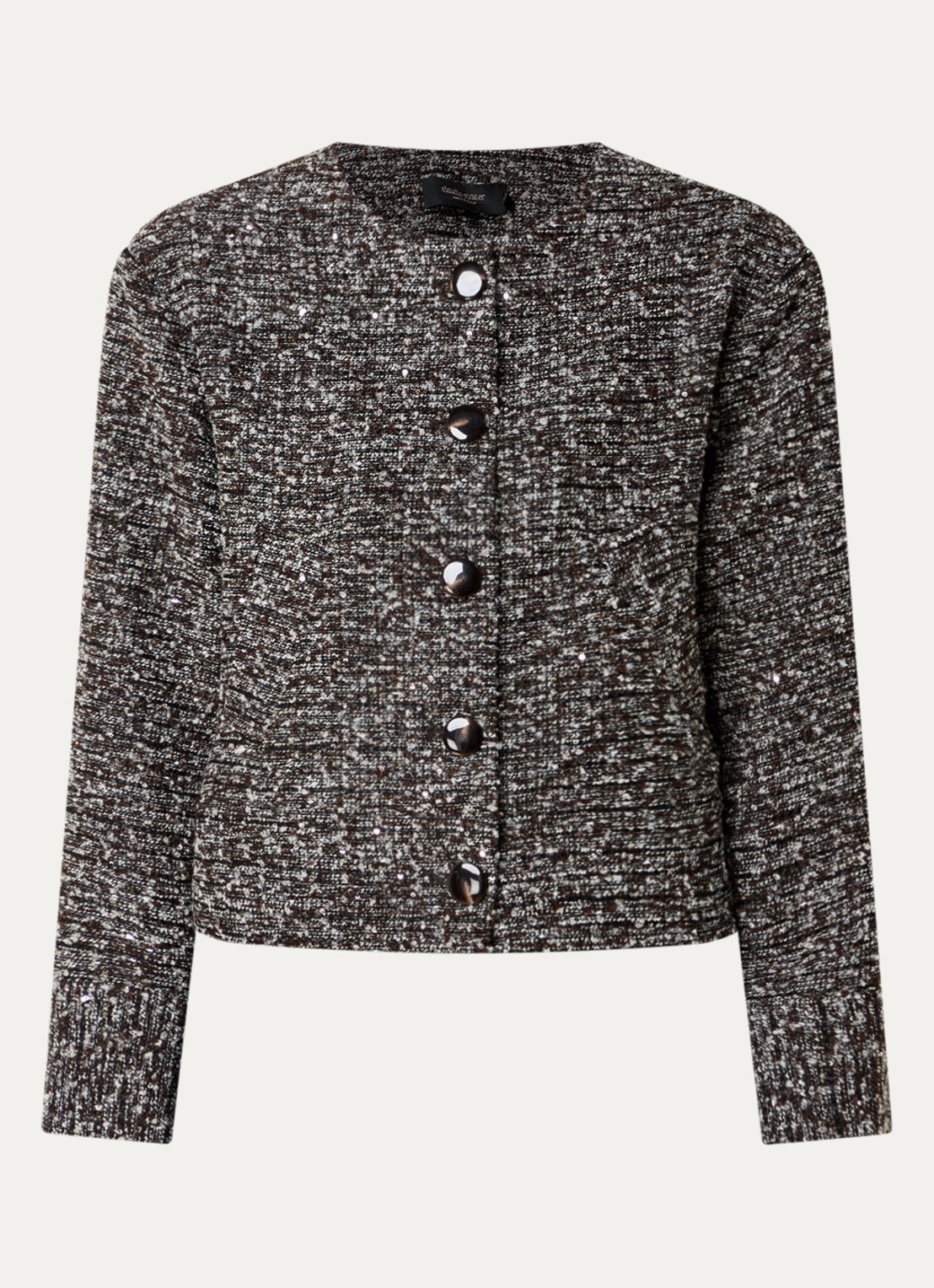 Claudia Sträter Blazer in wolblend met tweed-look en pailletten  - voorkant 2 donkerbruin