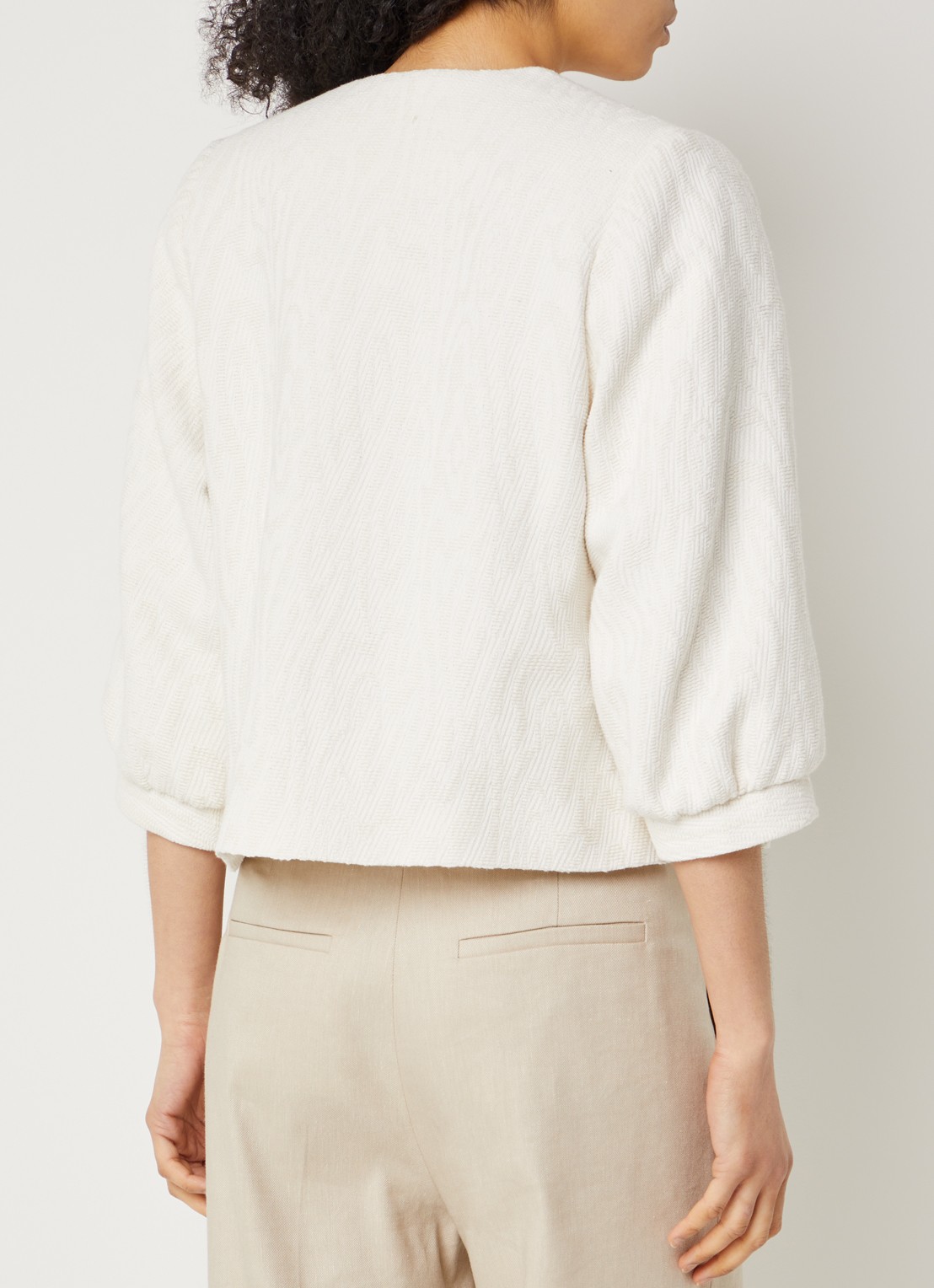 Claudia Sträter Blazer met structuur en ballonmouw - achterkant 3 creme