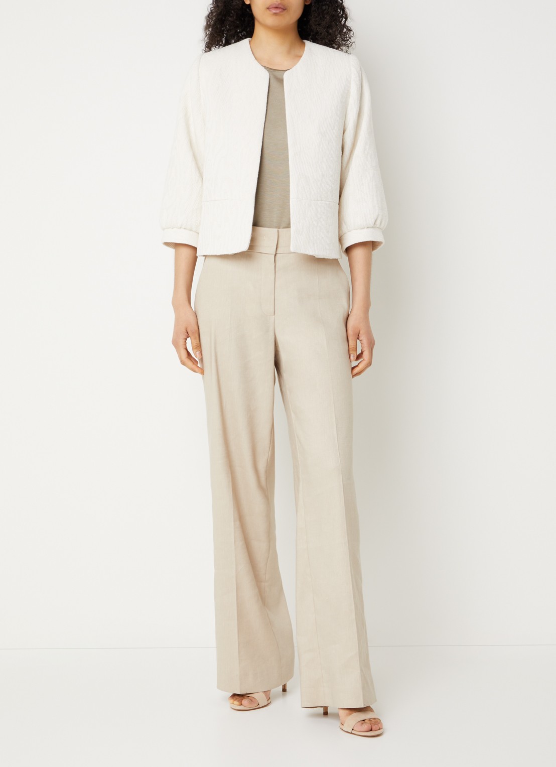 Claudia Sträter Blazer met structuur en ballonmouw - voorkant 2 creme