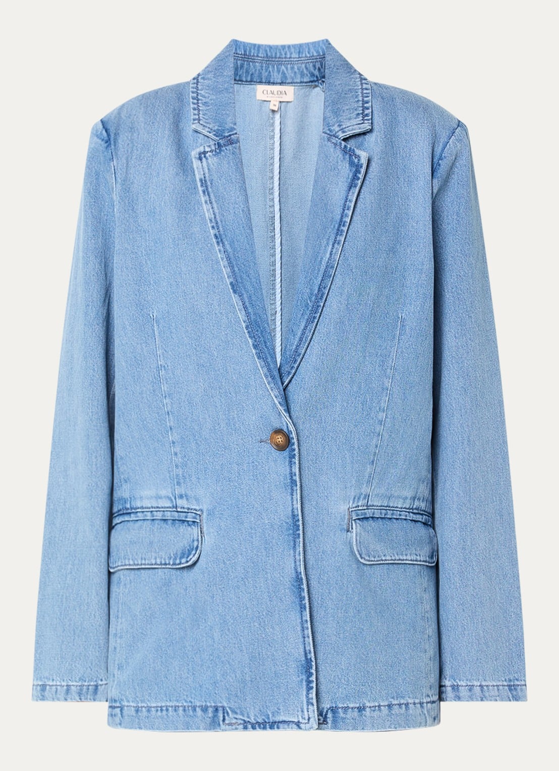 Claudia Sträter Blazer van denim met klepzakken  - voorkant lichtblauw