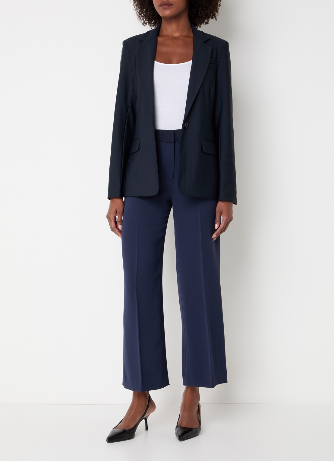 Claudia Sträter Blazer van travelstof met klepzakken en stretch - voorkant 4 donkerblauw