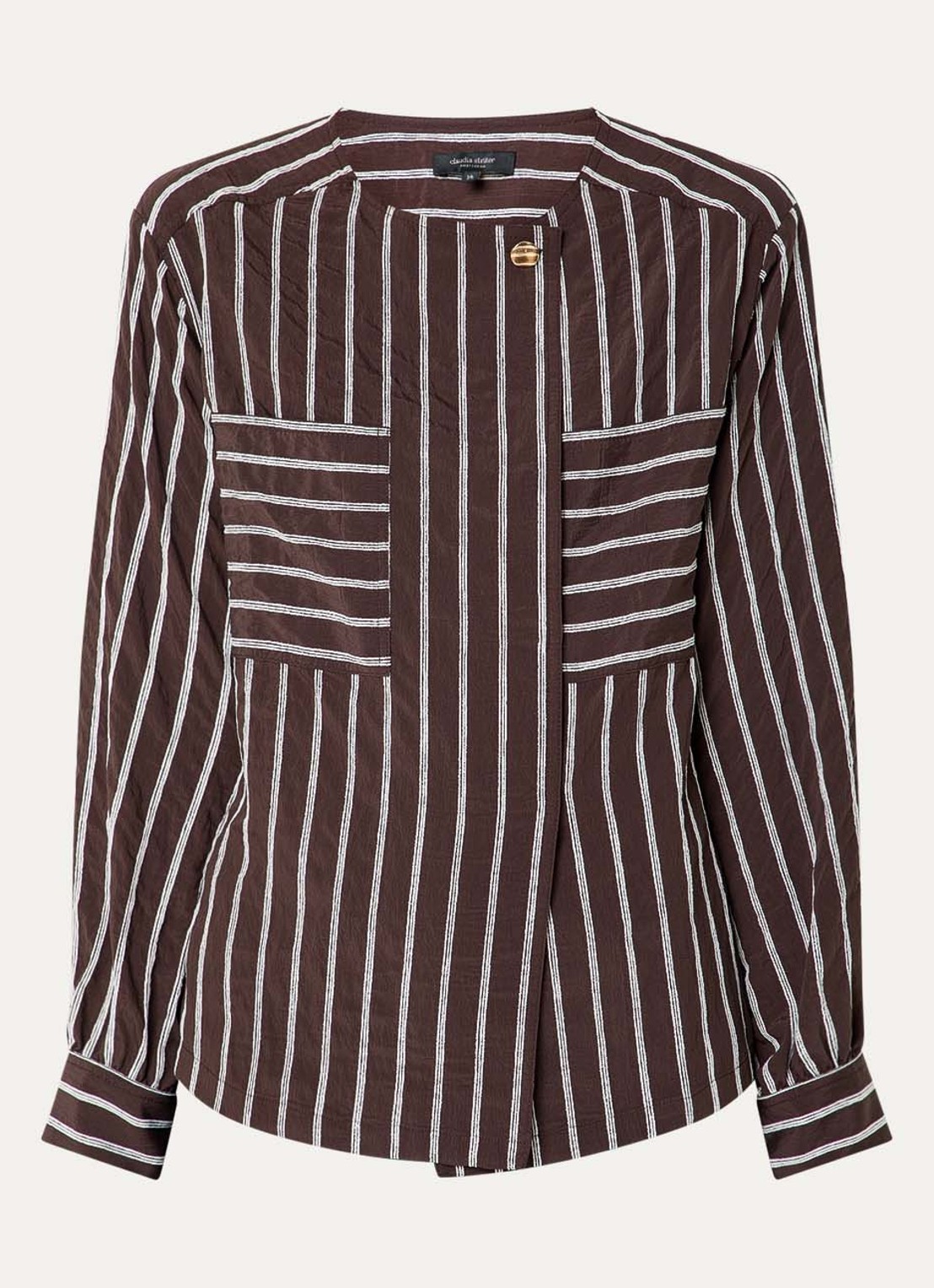 Claudia Sträter blouse met streepprint en opgestikte zakken - voorkant 5 donkerbruin