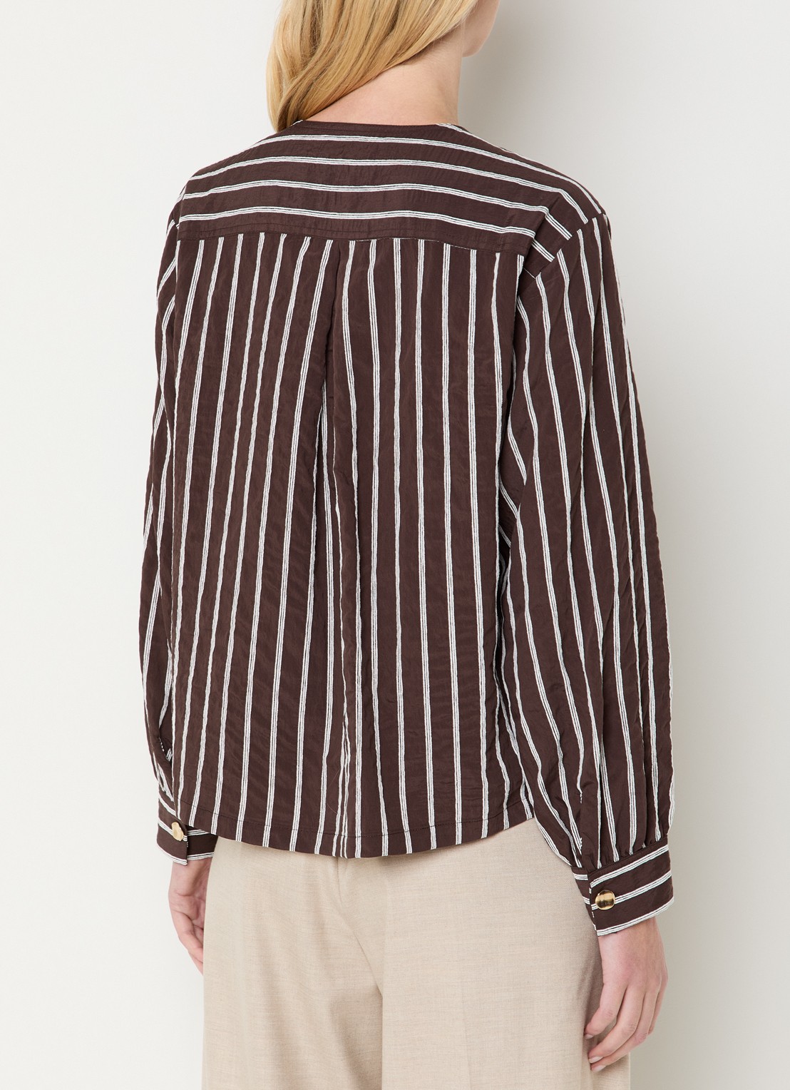 Claudia Sträter blouse met streepprint en opgestikte zakken - achterkant 4 donkerbruin