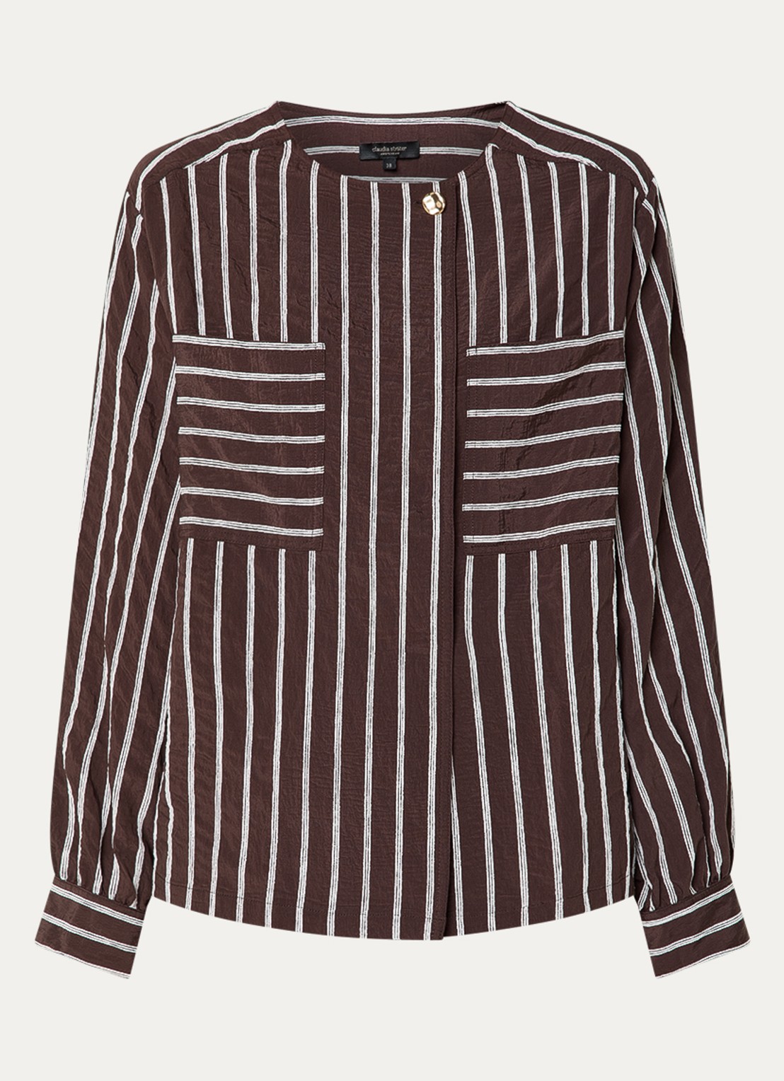 Claudia Sträter blouse met streepprint en opgestikte zakken - voorkant 7 donkerbruin