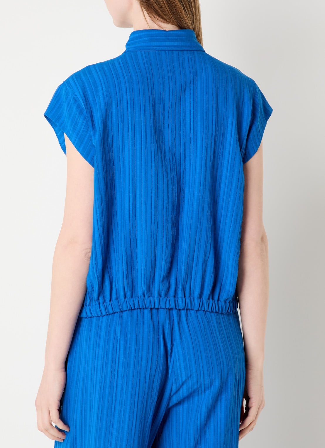 Claudia Sträter Blouse met streepprint en structuur - achterkant 4 kobaltblauw