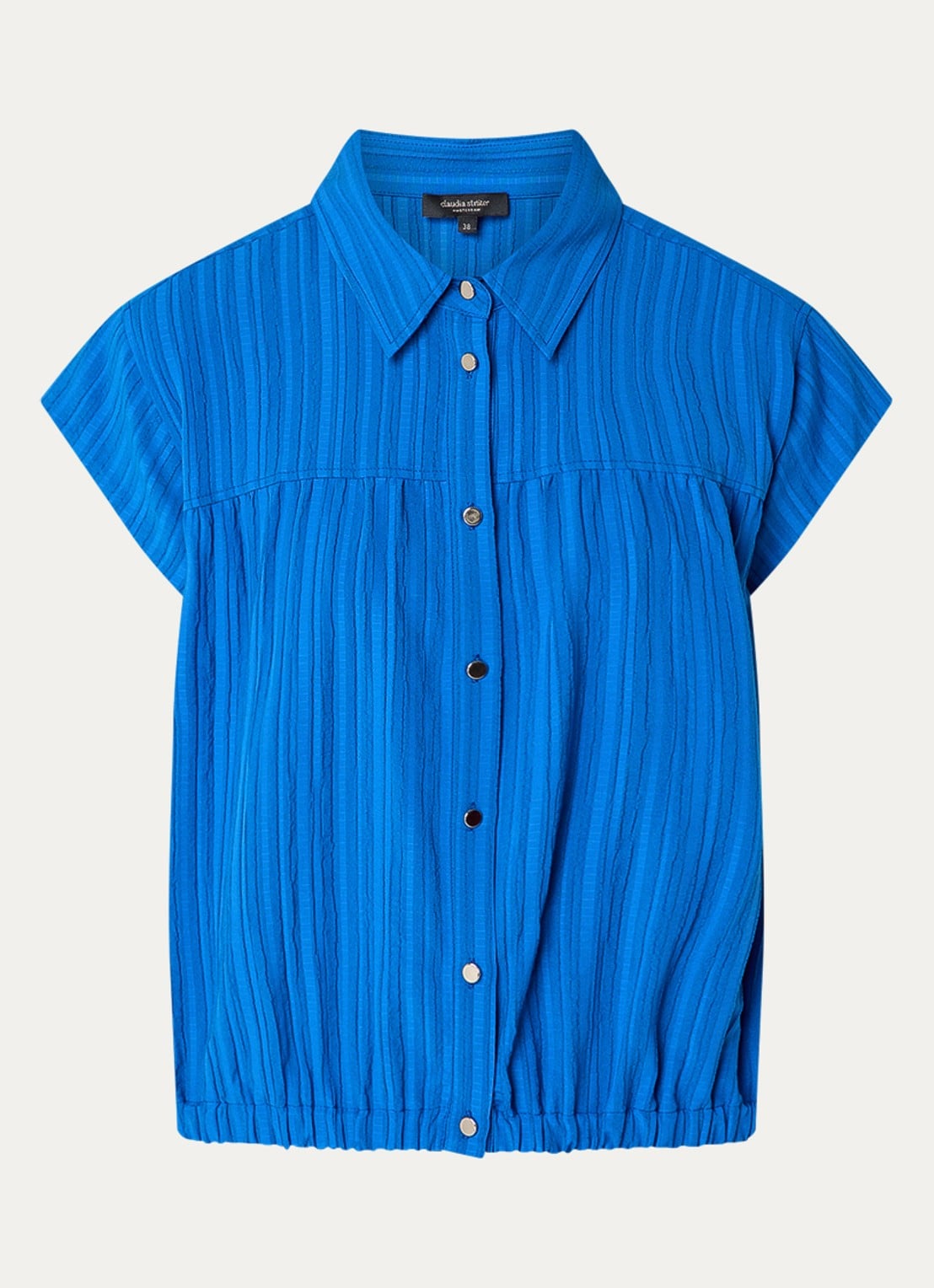 Claudia Sträter Blouse met streepprint en structuur - voorkant kobaltblauw