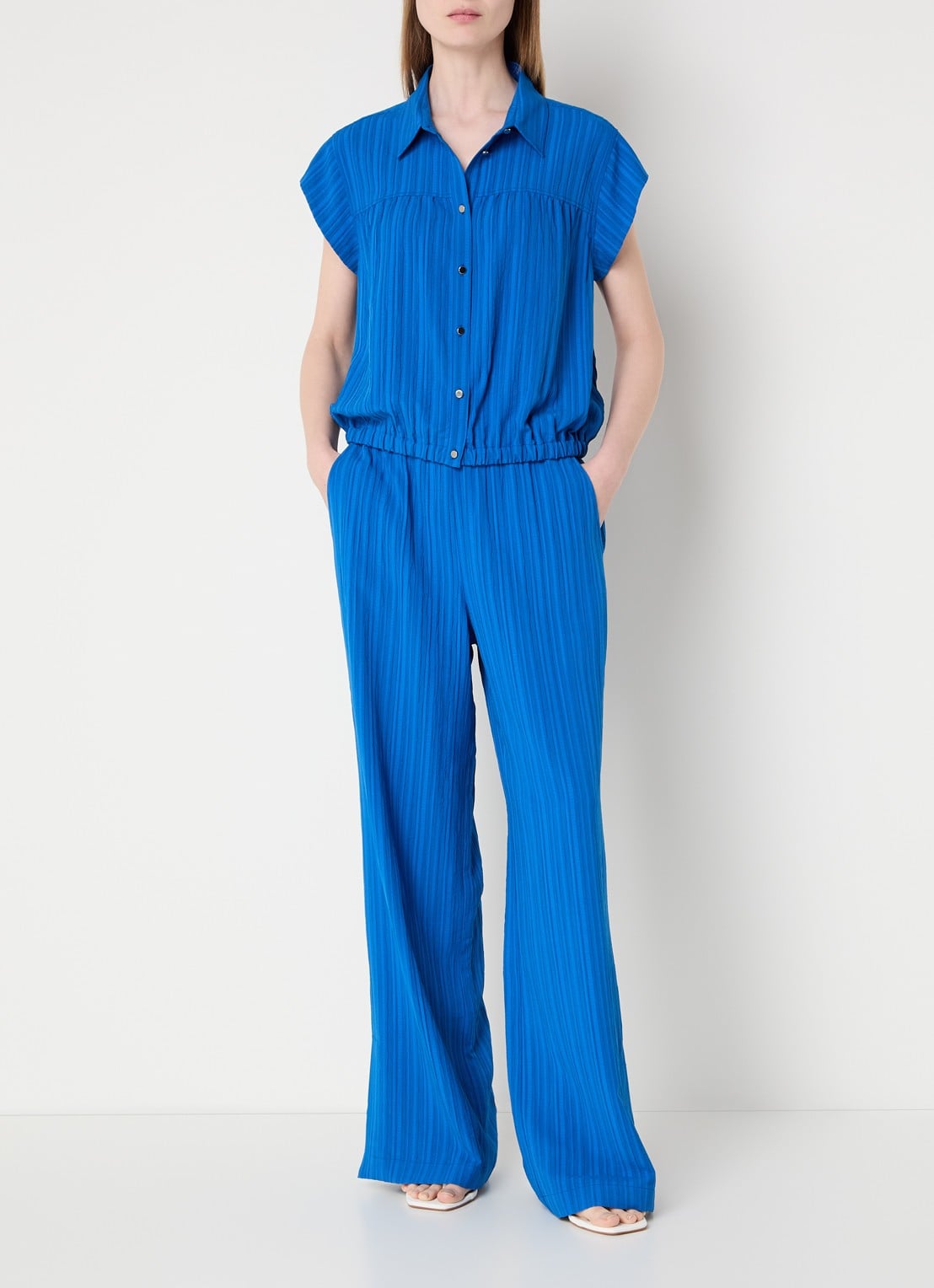 Claudia Sträter Blouse met streepprint en structuur - voorkant 2 kobaltblauw