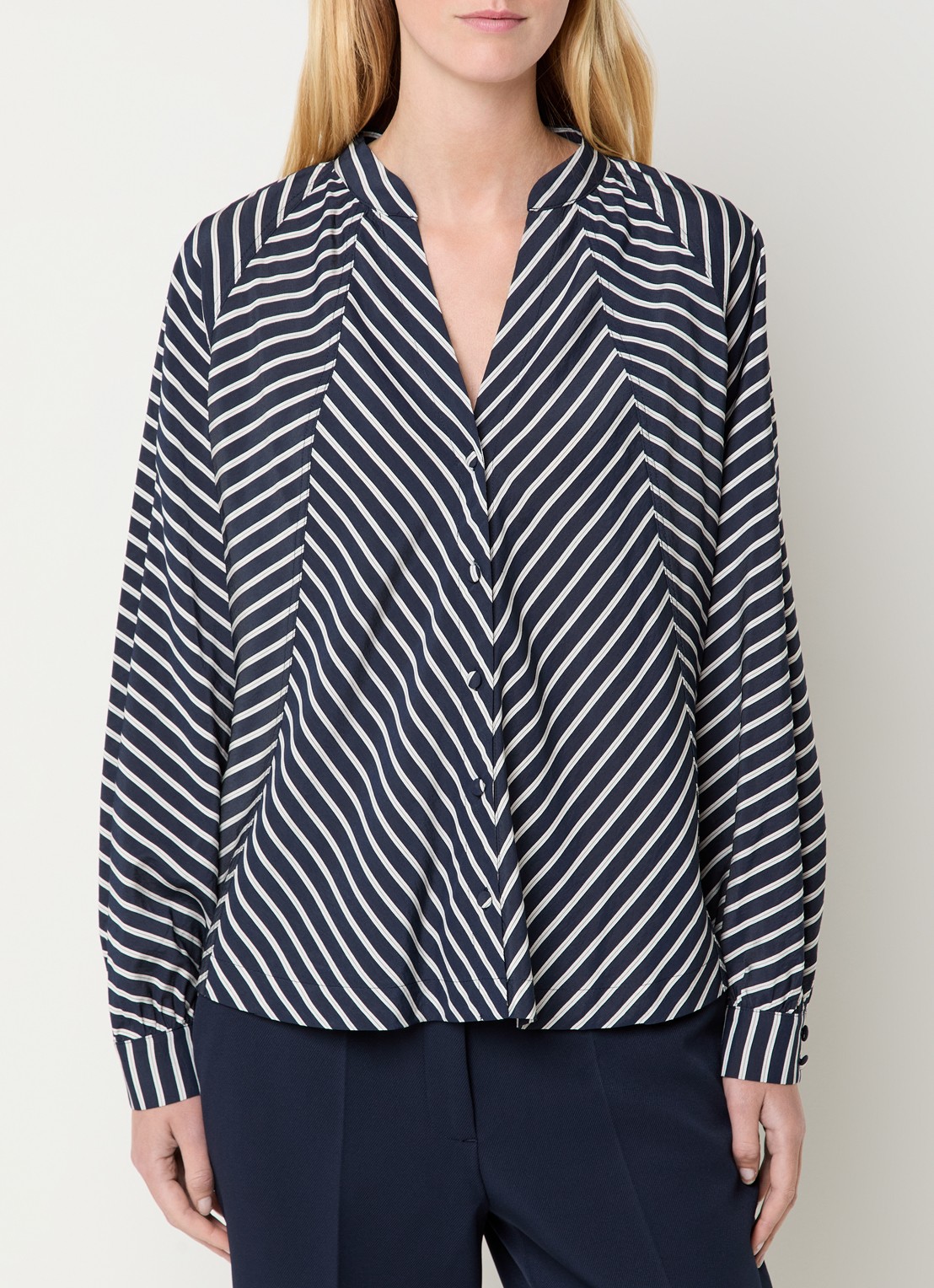 Claudia Sträter Blouse met streepprint - detail 4 donkerblauw