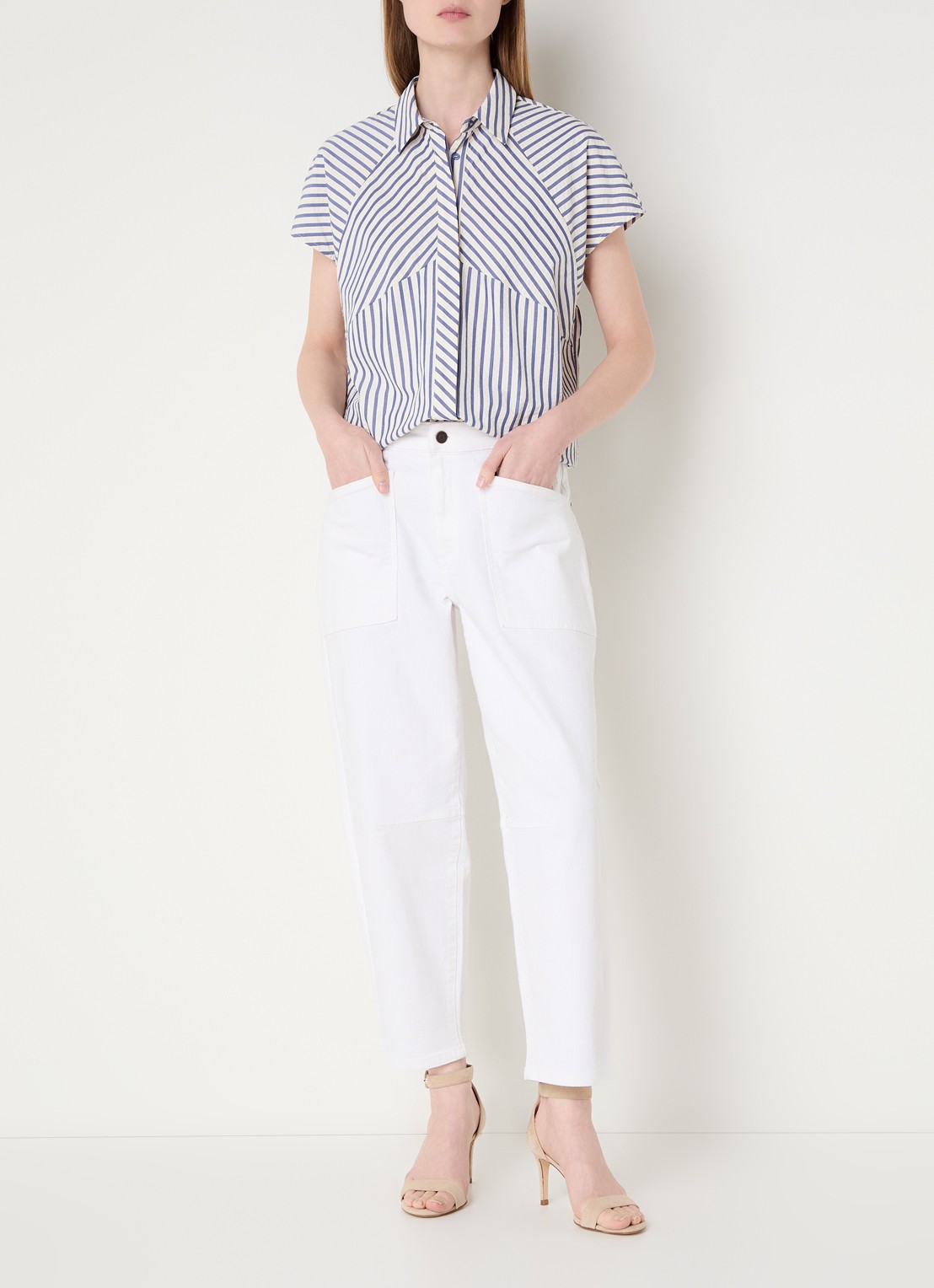 Claudia Sträter Blouse met streepprint - voorkant 2 donkerblauw