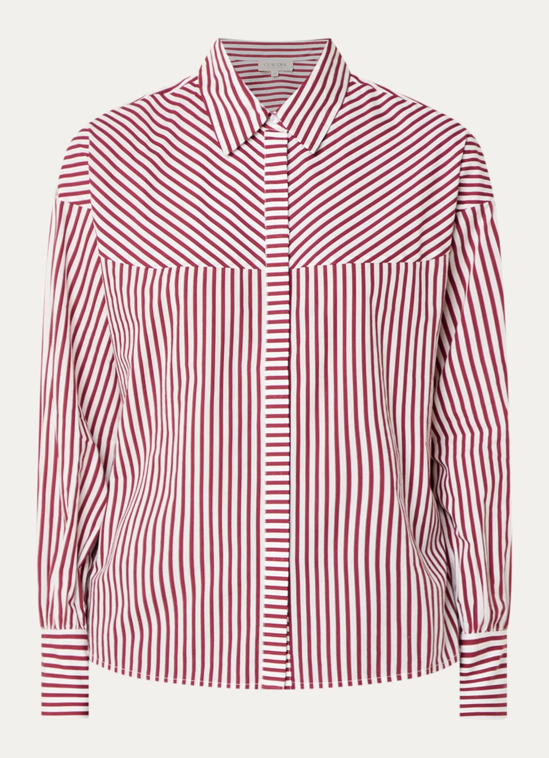 Claudia Sträter Blouse met streepprint - voorkant 3 donkerrood