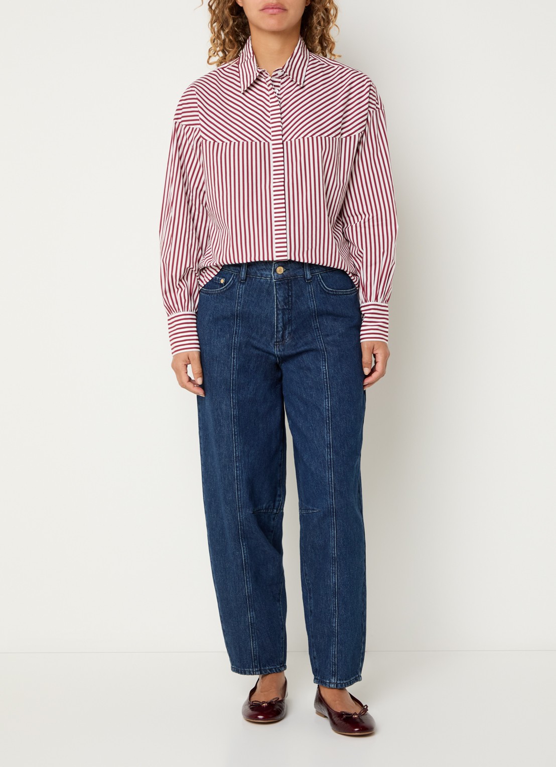 Claudia Sträter Blouse met streepprint - voorkant 4 donkerrood