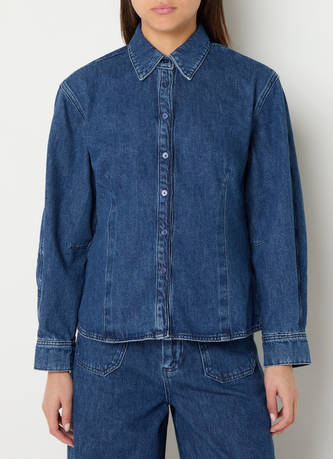 Claudia Sträter Blouse van denim met kraag - detail indigo