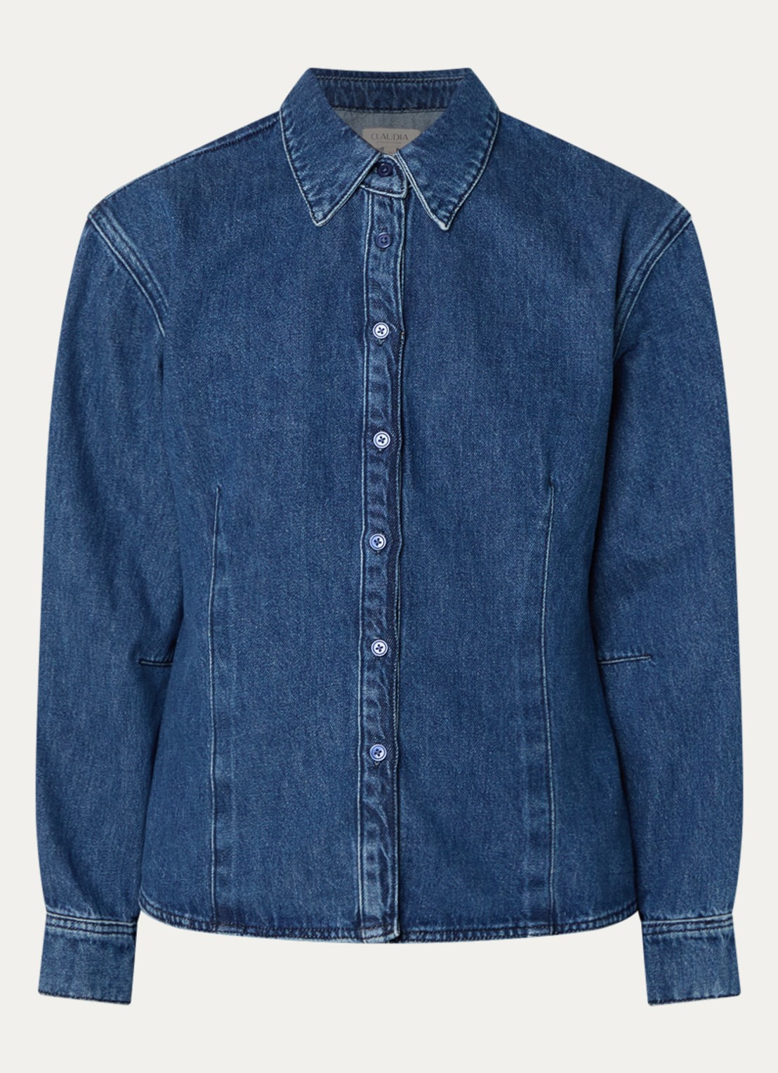 Claudia Sträter Blouse van denim met kraag - voorkant 3 indigo