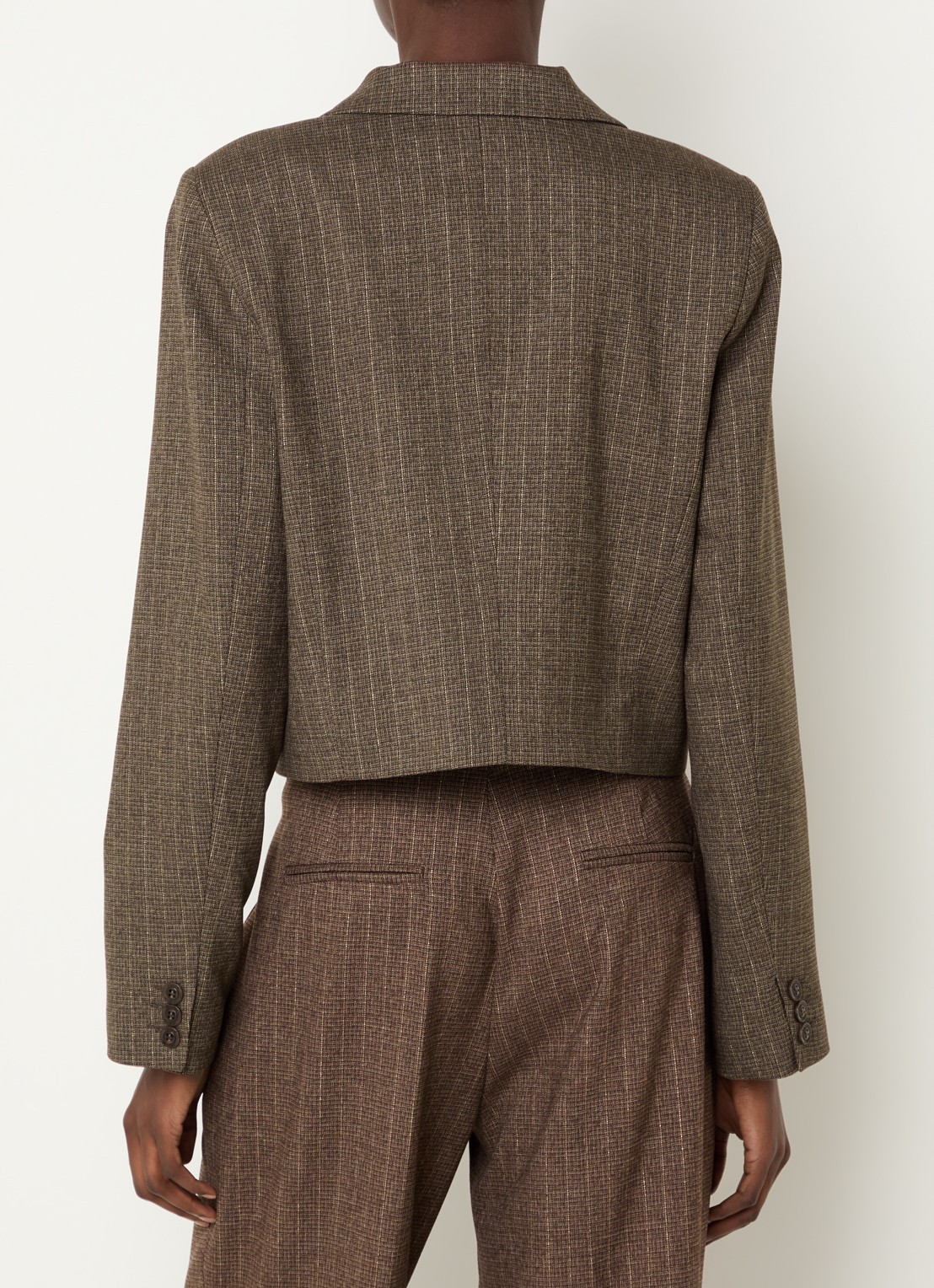 Claudia Sträter Cropped blazer met krijtstreep en lurex - achterkant lichtbruin