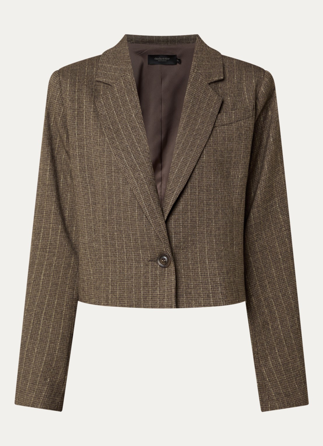 Claudia Sträter Cropped blazer met krijtstreep en lurex - voorkant 2 lichtbruin