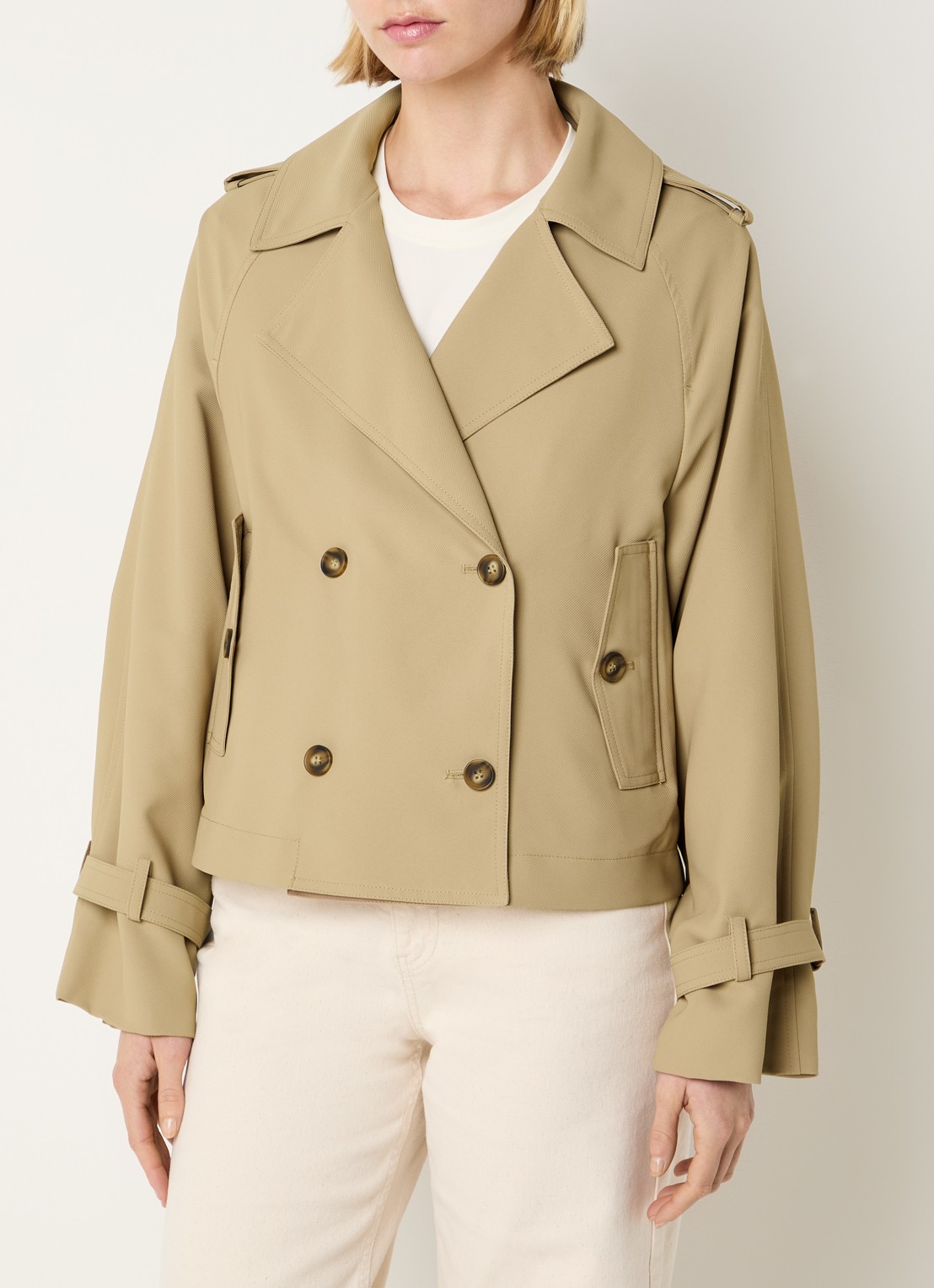 Claudia Sträter Cropped double-breasted trenchcoat met klepzakken - detail camel
