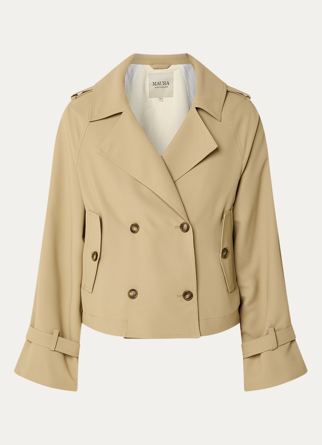 Claudia Sträter Cropped double-breasted trenchcoat met klepzakken - voorkant 2 camel