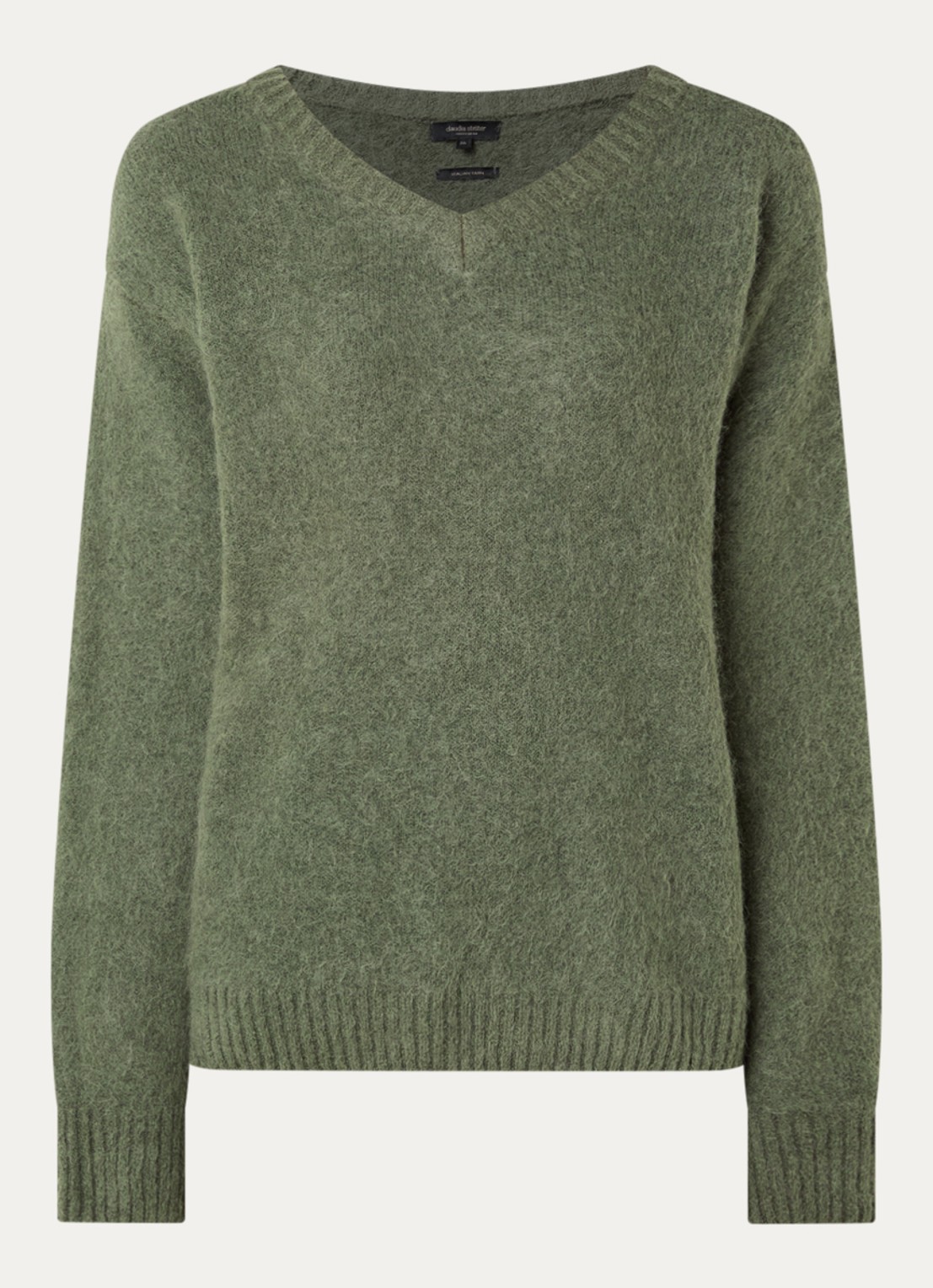 Claudia Sträter Fijngebreide pullover in alpaca wolblend met V-hals - voorkant 3 groen