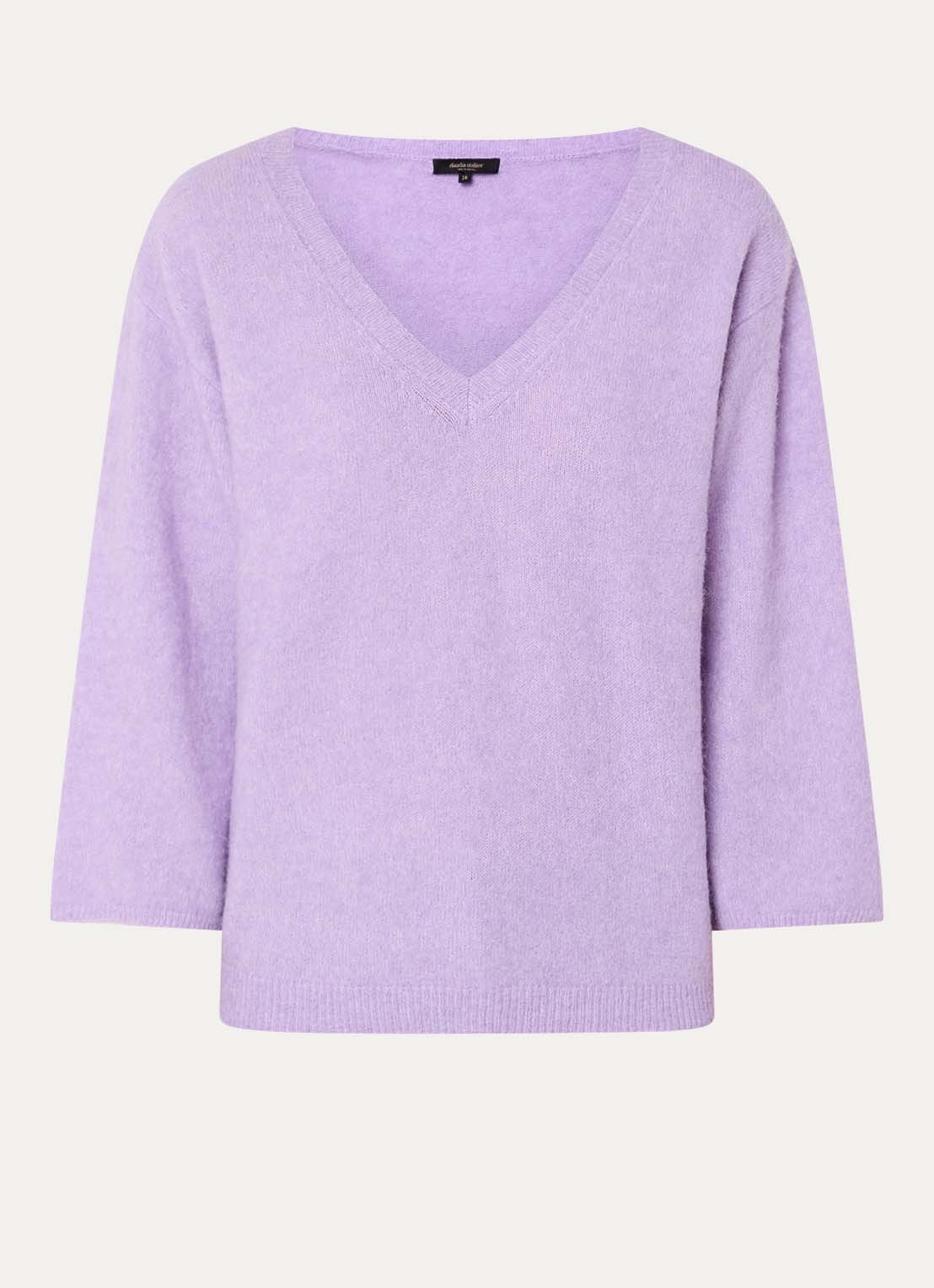 Claudia Sträter Fijngebreide pullover in alpaca wolblend - voorkant lila