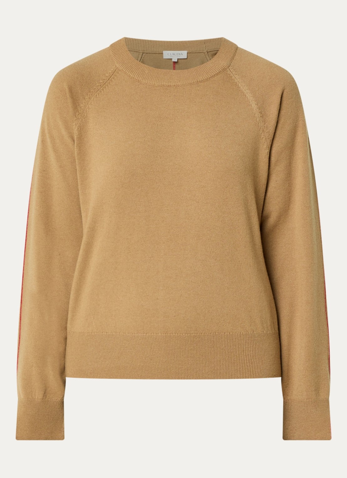 Claudia Sträter Fijngebreide pullover in alpaca wolblend - voorkant 2 lichtbruin