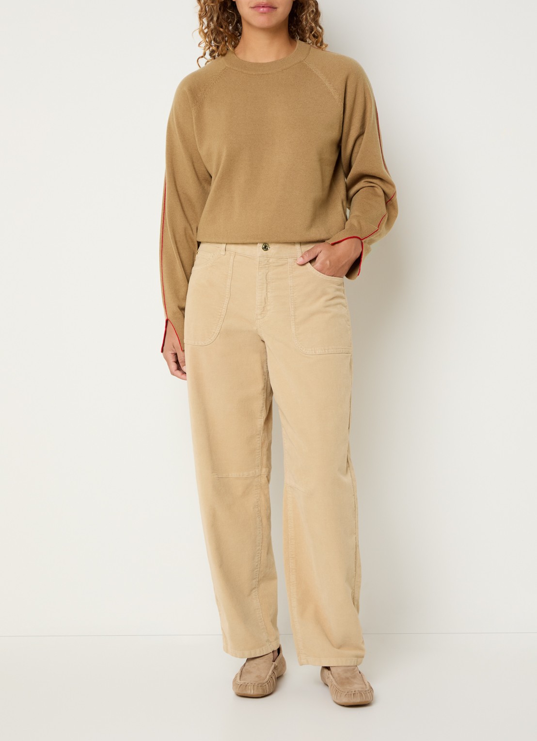 Claudia Sträter Fijngebreide pullover in alpaca wolblend - voorkant 3 lichtbruin