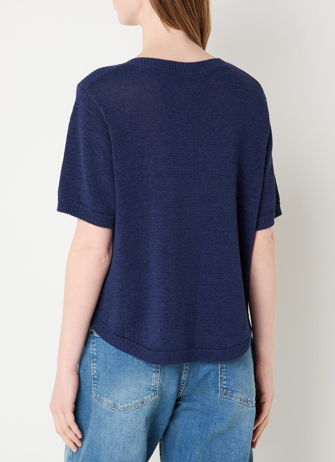 Claudia Sträter Fijngebreide pullover in linnenblend - achterkant 4 donkerblauw