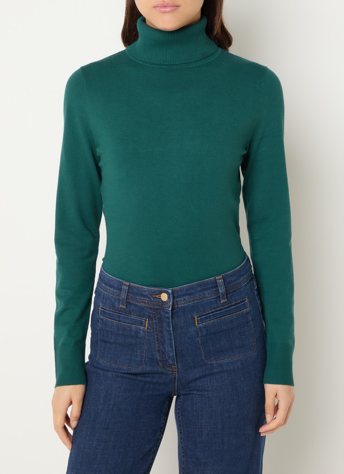 Claudia Sträter Fijngebreide pullover met col - detail 3 zeegroen