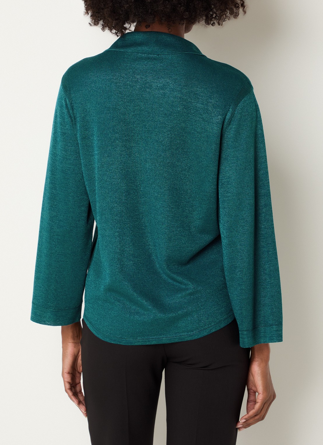 Claudia Sträter Fijngebreide pullover met kraag - achterkant zeegroen