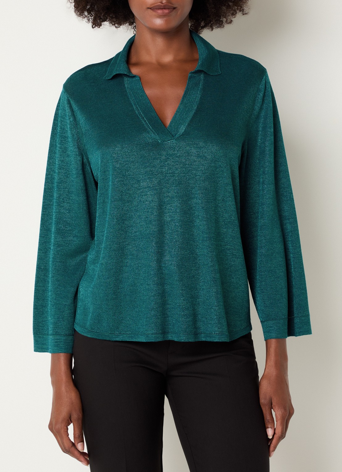Claudia Sträter Fijngebreide pullover met kraag - detail 2 zeegroen