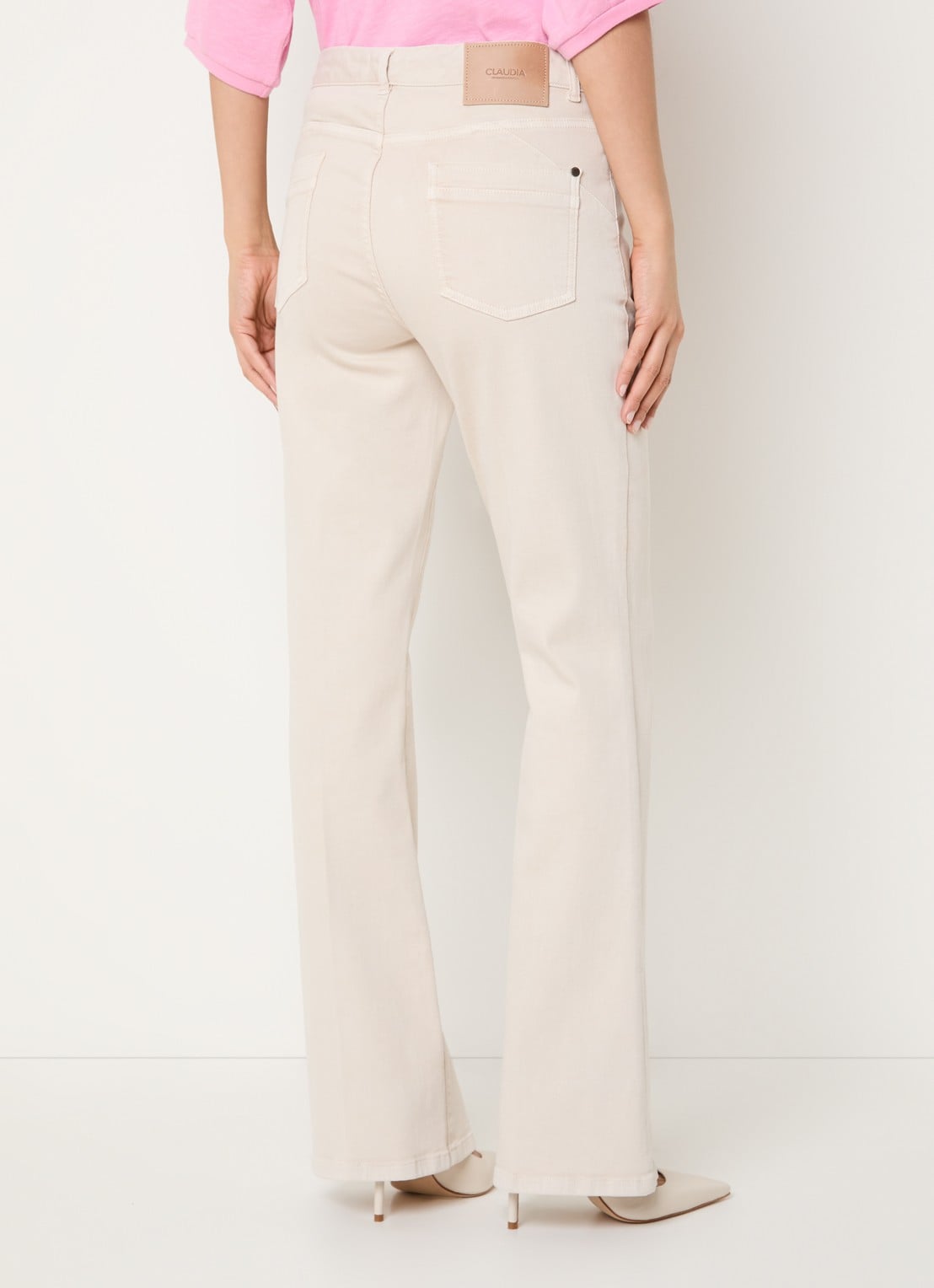 Claudia Sträter Fleur low waist straight leg jeans met gekleurde wassing - achterkant beige