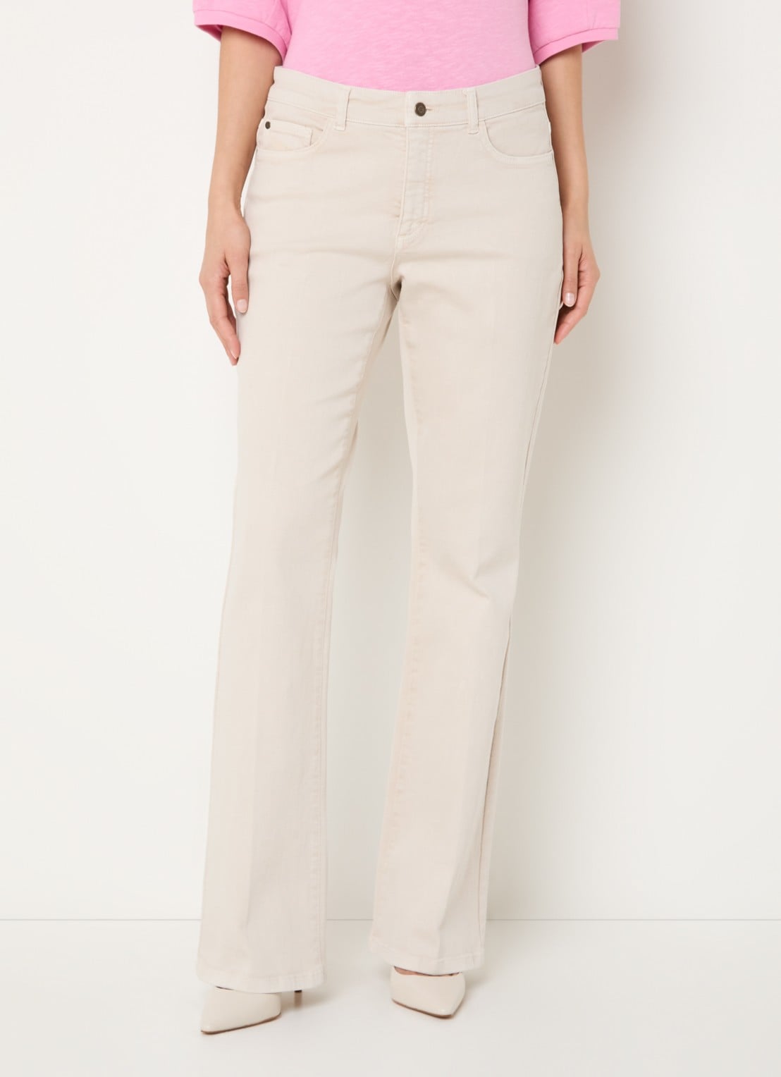 Claudia Sträter Fleur low waist straight leg jeans met gekleurde wassing - detail 4 beige