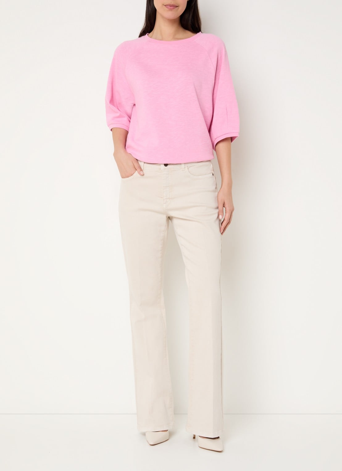 Claudia Sträter Fleur low waist straight leg jeans met gekleurde wassing - voorkant 3 beige