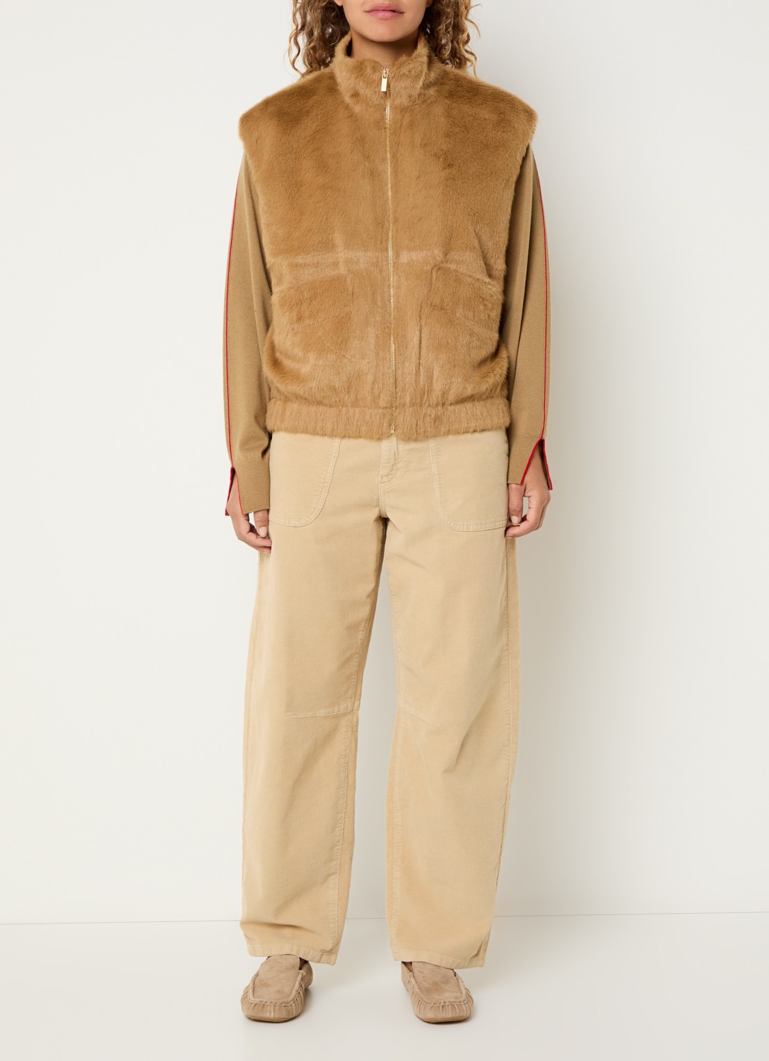 Claudia Sträter Gilet van imitatiebont - voorkant 4 beige