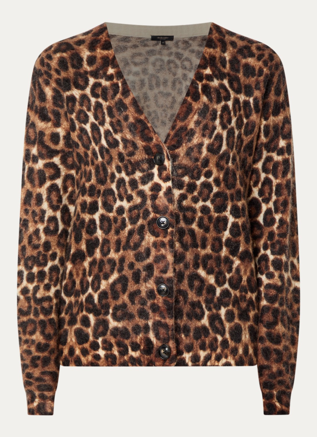 Claudia Sträter Grofgebreid vest in alpaca wolblend met panterprint - voorkant 2 bruin
