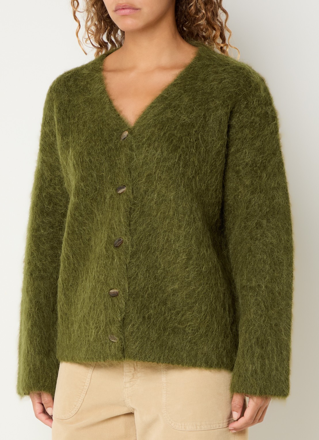 Claudia Sträter Grofgebreid vest in alpaca wolblend - detail 2 groen