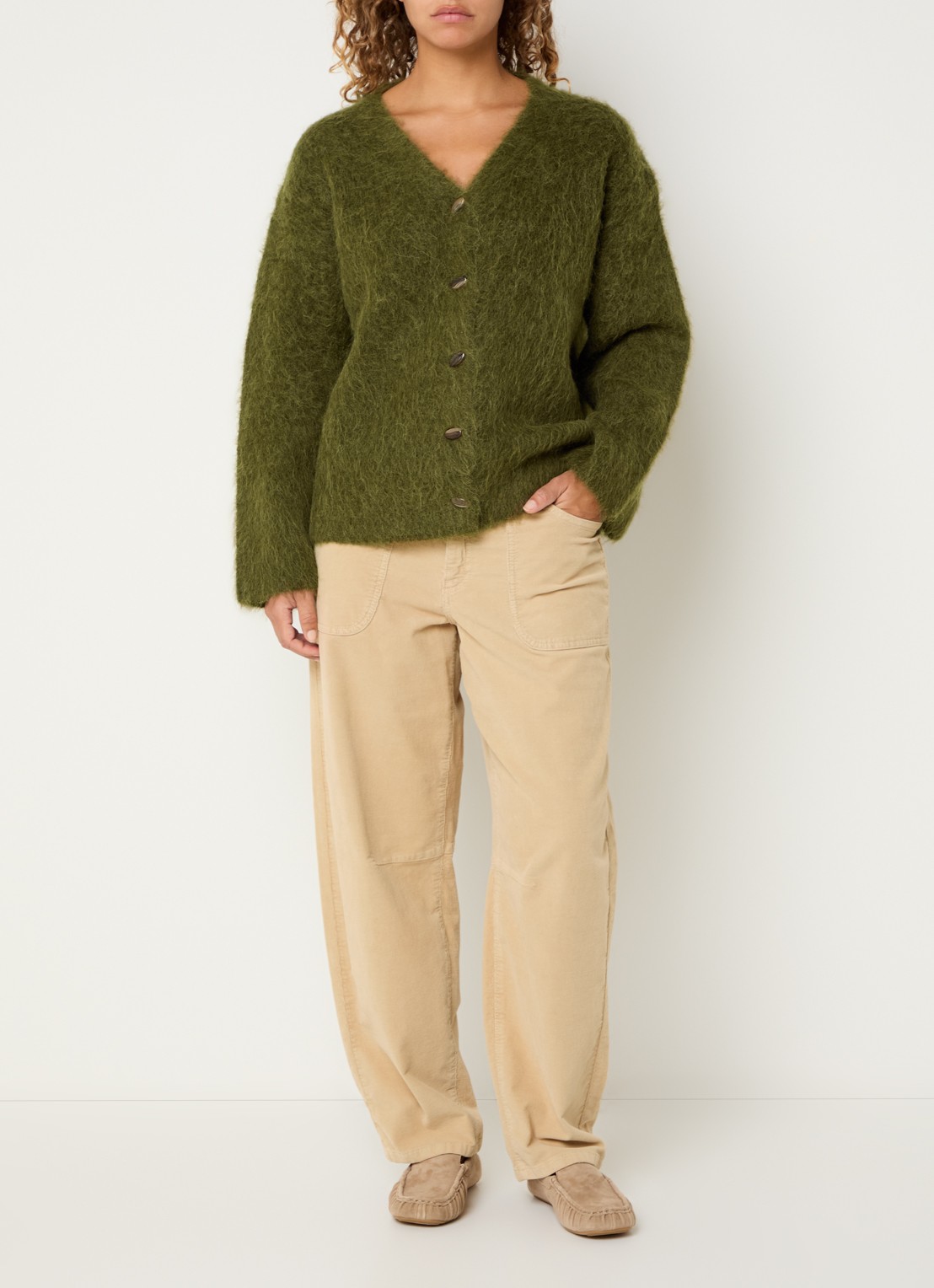Claudia Sträter Grofgebreid vest in alpaca wolblend - voorkant 4 groen